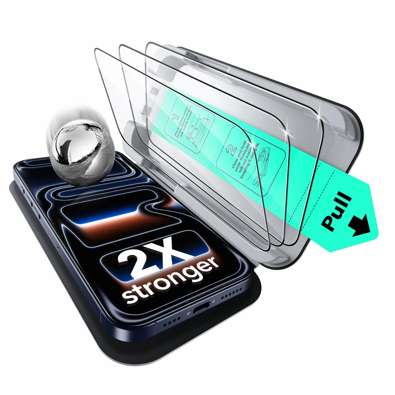 ESR Szkło hartowane do iPhone 17 Pro Max, ochrona ekranu klasy wojskowej, twardość 9H, nietłukące, pełne pokrycie, z tacą UltraFit, zestaw 3 szt