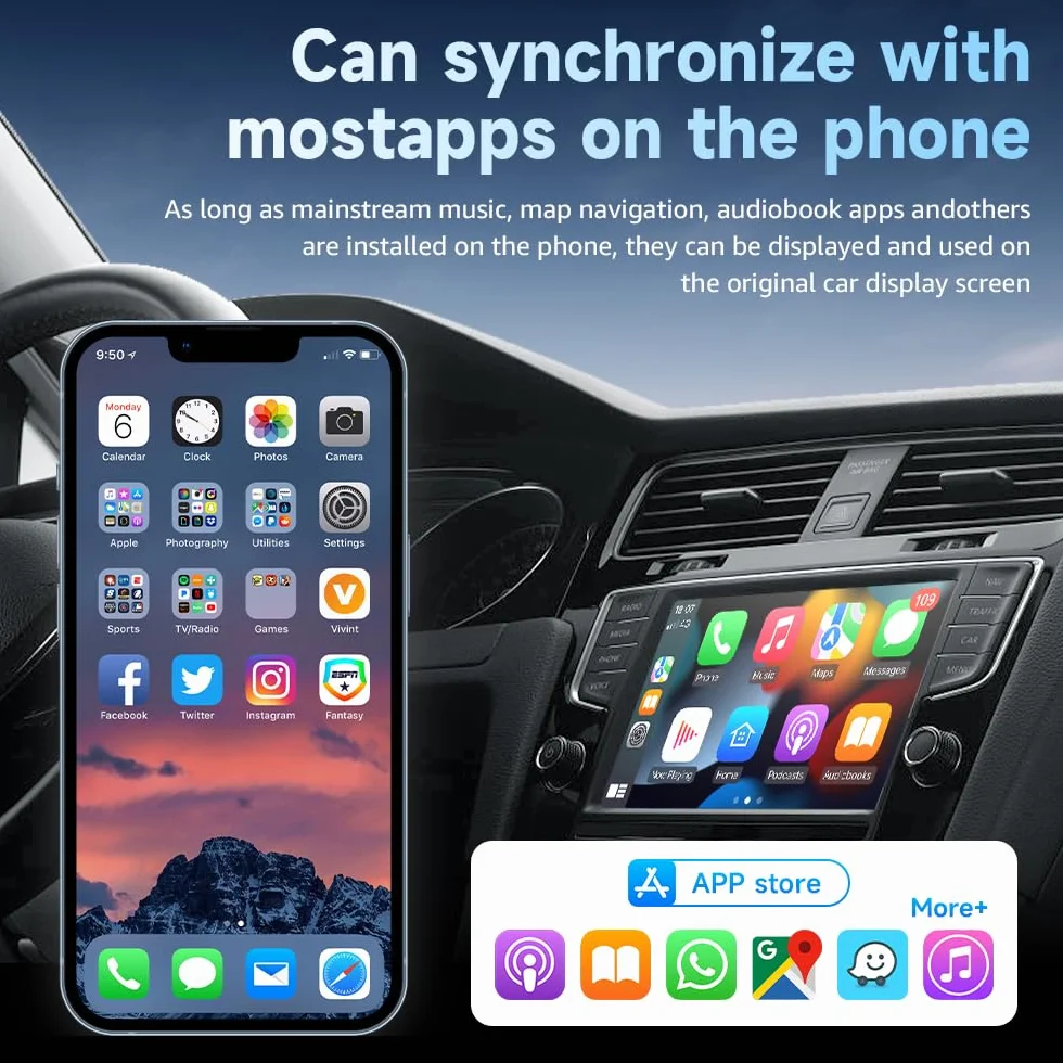 Mini bezprzewodowy adapter Carplay 2025, łatwy w konfiguracji i aktualizacji przewodowej CarPlay i Android Auto do bezprzewodowego, szybkie łączenie, przenośny mini klucz do zabawy, pasuje do