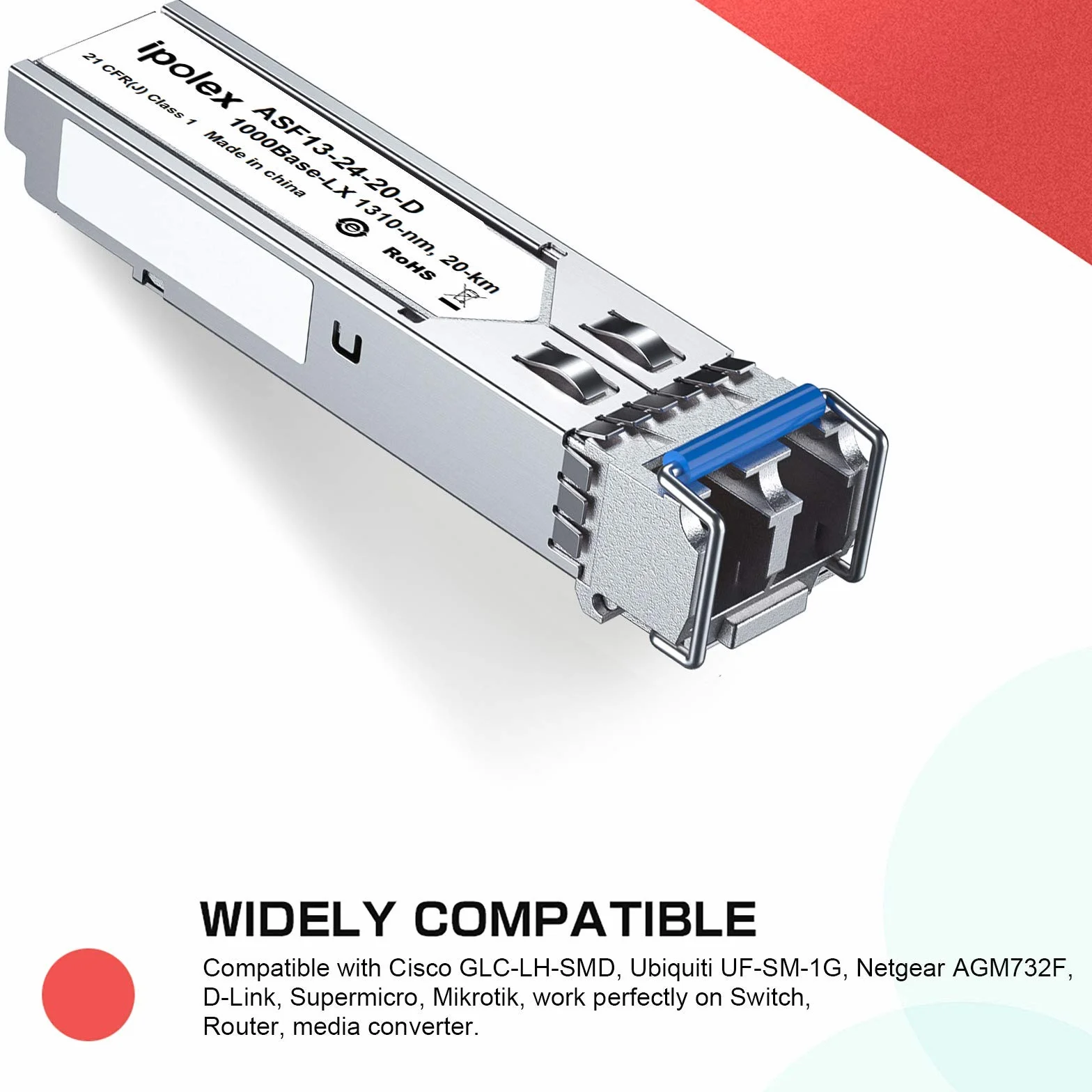ipolex 1 PC 1G SFP LX jednomodowy moduł LC Transceiver, 1000Base-LX Mini-Gbic moduł kompatybilny z Cisco GLC-LH-SMD, Ubiquiti UF-SM-1G, Meraki, Netgear, Mikrotik, Zyxel itp. (SMF, 1310 nm, 20 km).
