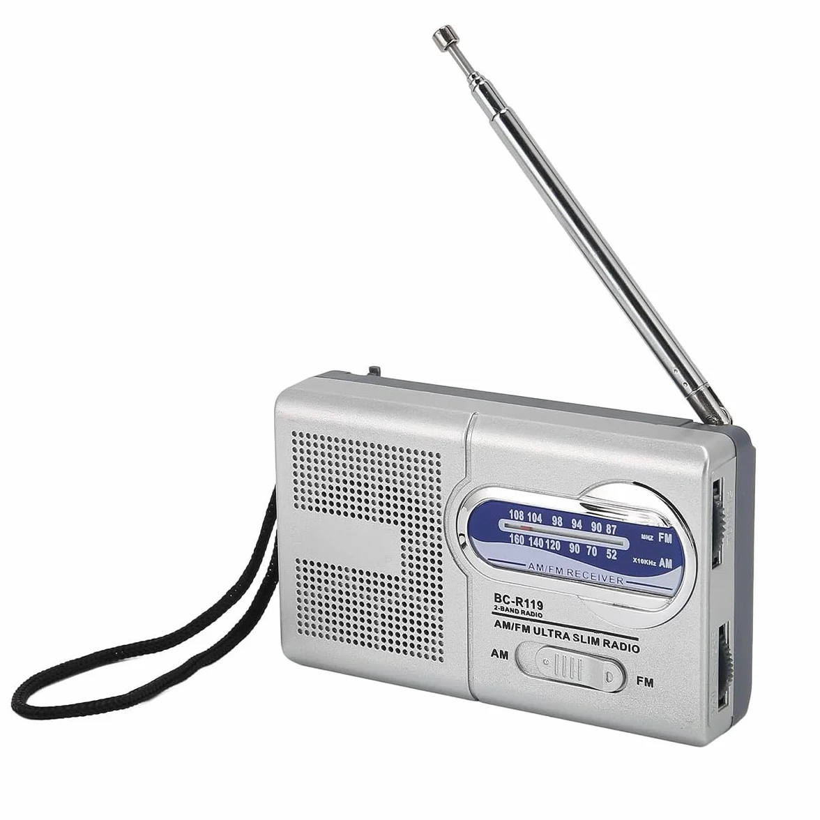 Namvo Am Fm radio zasilane bateriami wielofunkcyjne srebrno-szare przenośne mini radio nadaje się do podróży, wędrówek i jazdy na rowerze (Bez baterii)
