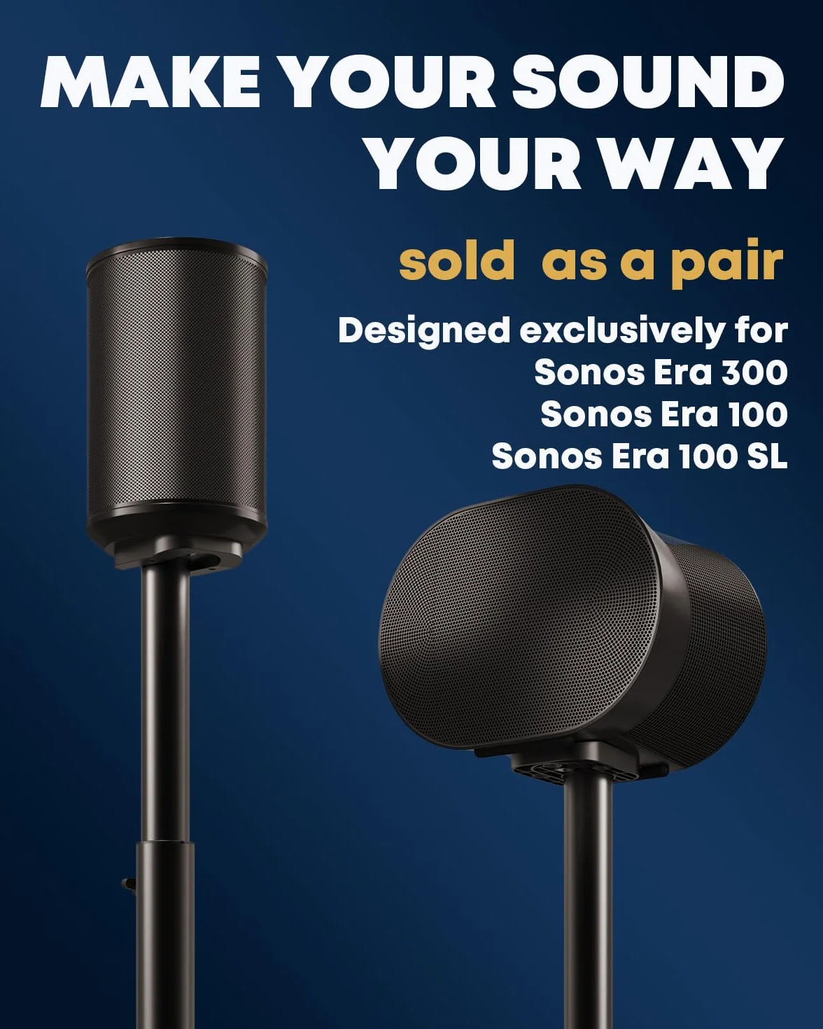 Zestaw 2 stojaków głośnikowych kompatybilnych z Sonos Era 100 SL, Era 100 i Era 300, regulowana wysokość 74–99 cm, do salonu i kina domowego