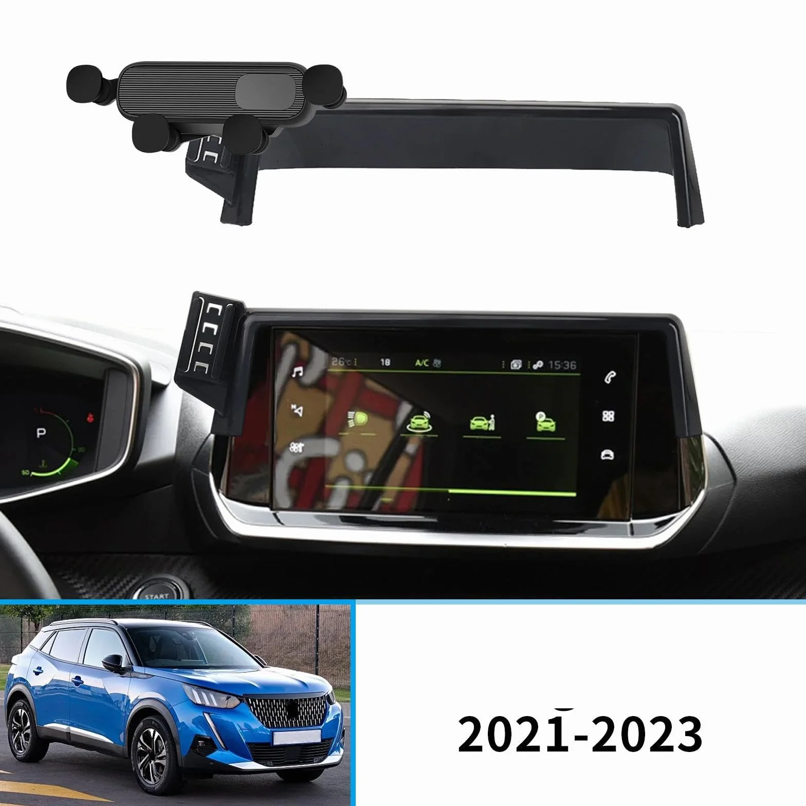 Uchwyt Samochodowy na Telefon dla Peugeot 2008 2019-2023, 7-calowy uchwyt samochodowy na telefon komórkowy, stojak na nawigację GPS (ładowanie srebrny)