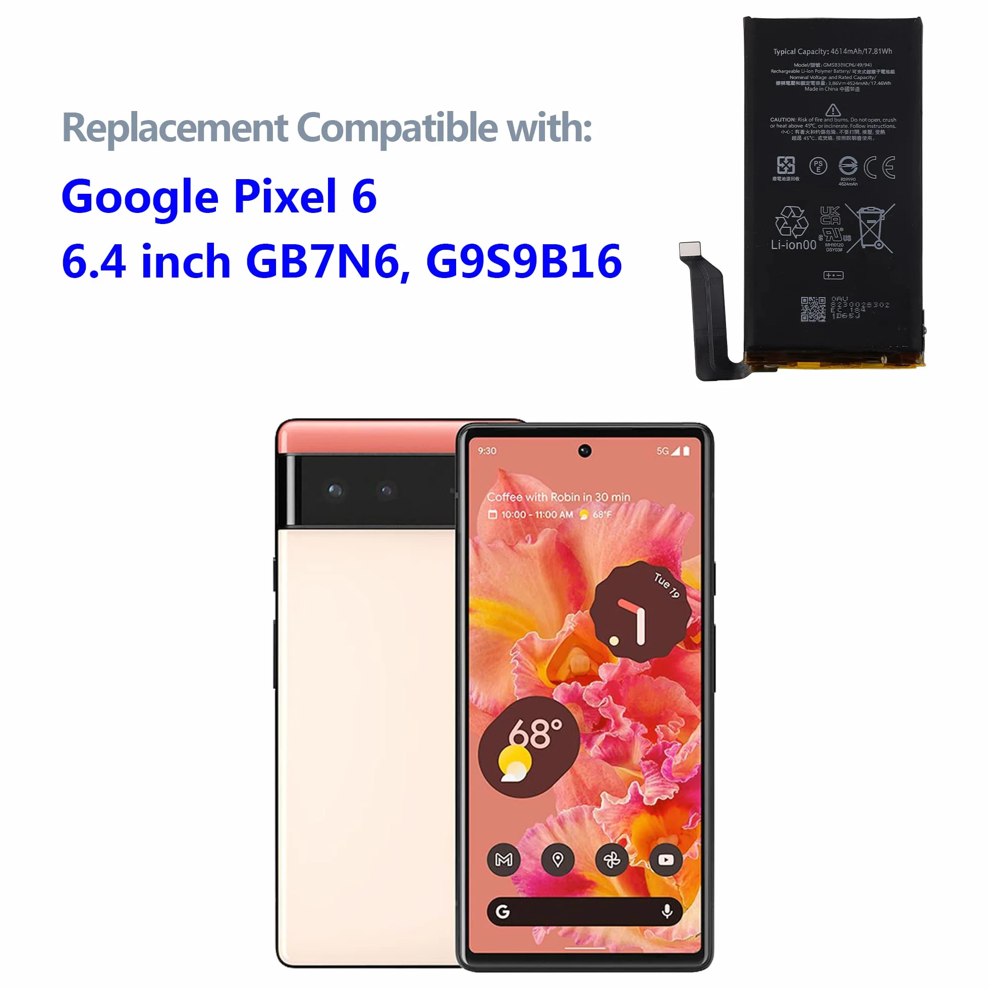 Akumulator GMSB3 kompatybilny z Google Pixel 6 GB7N6, G9S9B16 z narzędziami