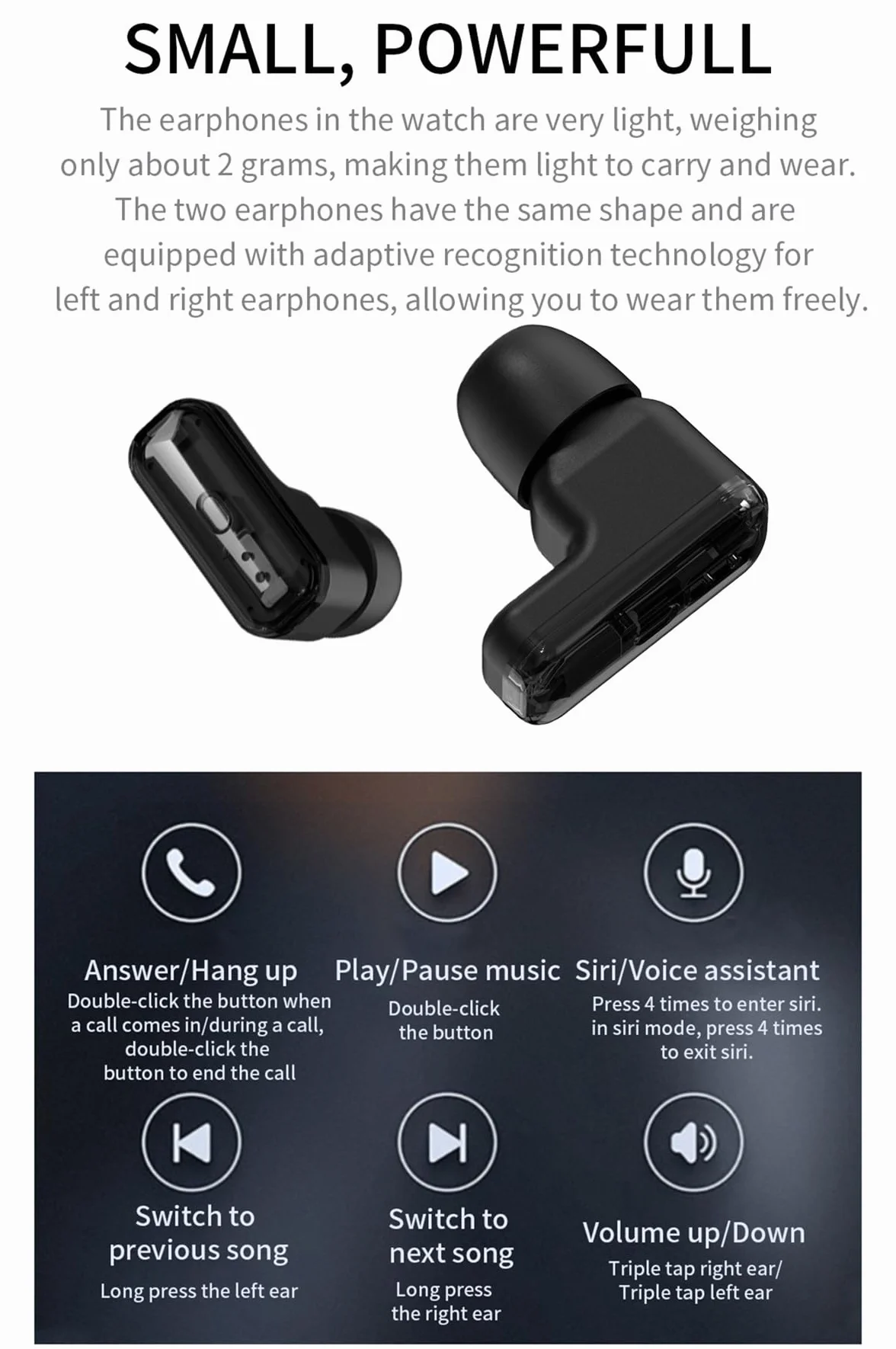 Zephyrion Inteligentny zegarek ze słuchawkami dousznymi do systemu Android iOS, okrągły zegarek sportowy ze słuchawkami Bluetooth, przypomnieniami o wiadomościach, monitorem snu z tlenem we krwi