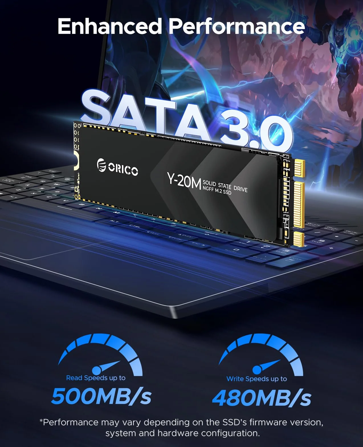 ORICO 512 GB M.2 2280 SATA SSD, SATA III 6 GB/s M2 SSD z kluczem B+M, wewnętrzny dysk półprzewodnikowy 500 MB/s do komputerów stacjonarnych/laptopów - Y20M