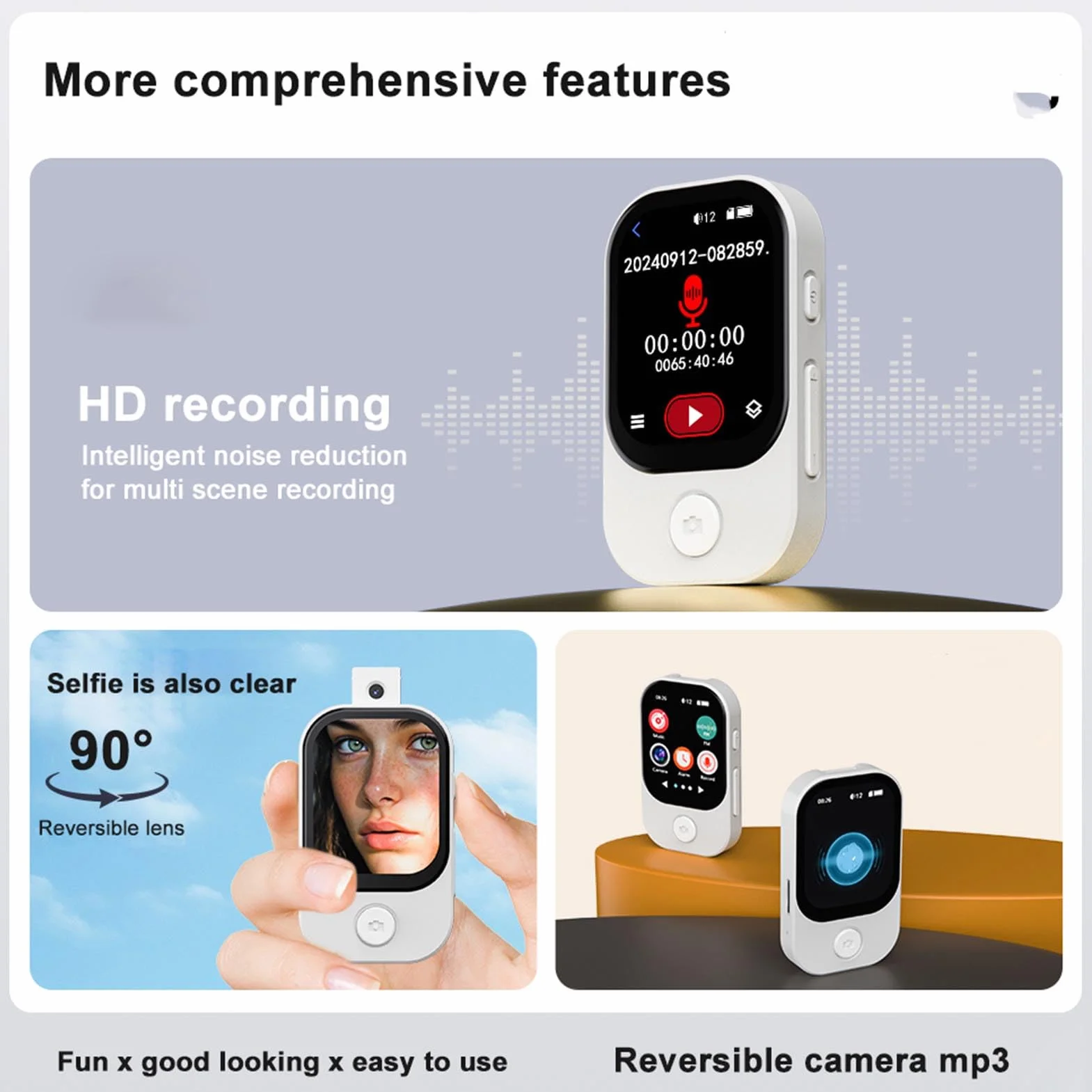Asixxsix Odtwarzacz Mp3 z Bluetooth 5.4, 2 -calowy Odtwarzacz Muzyki z Ekranem Dotykowym z Głośnikiem HiFi, Budziki Radiowe FM, Stopwatch & Electronic Book, Przenośny Odtwarzacz Mp3 (64G Mała karta