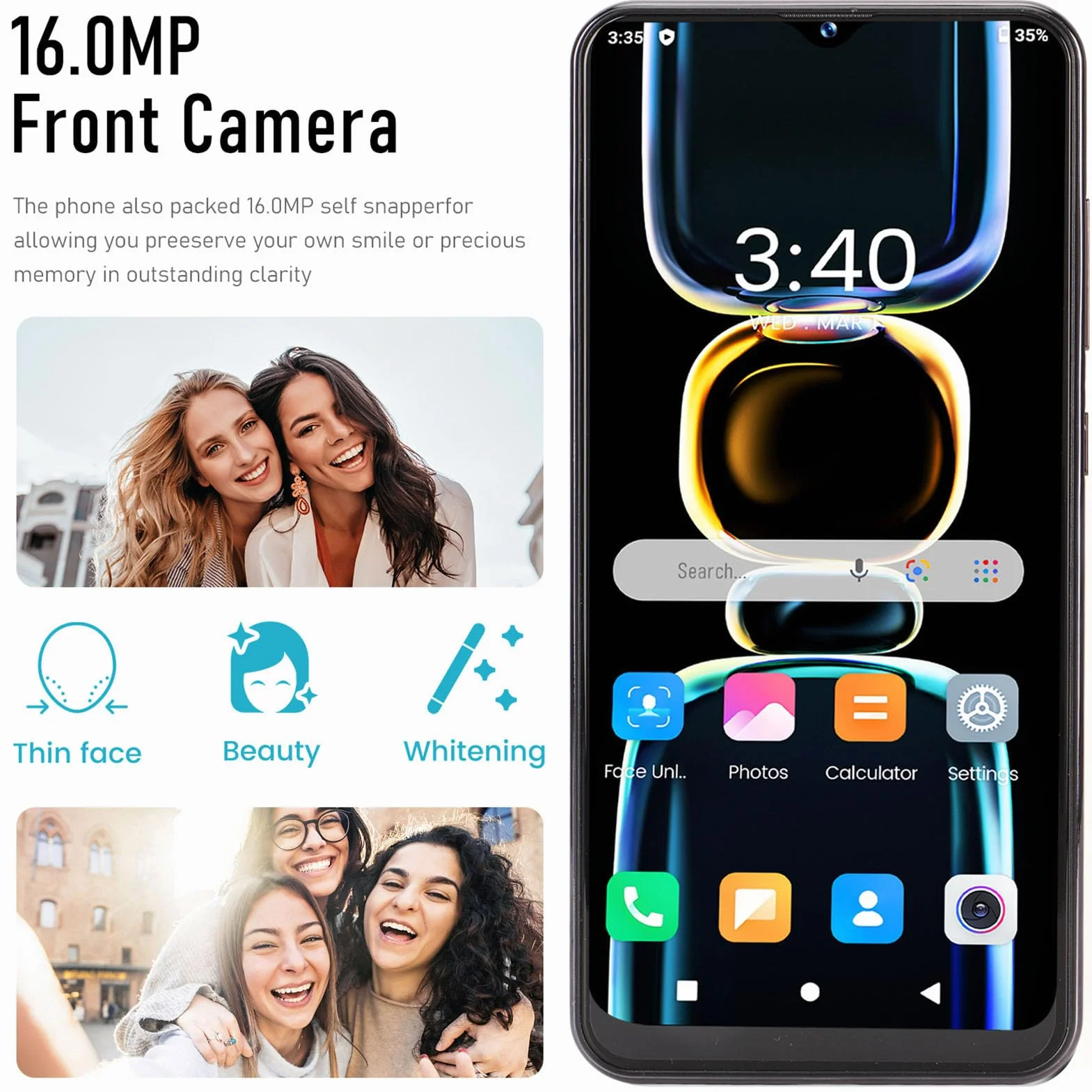 Odblokowany Smartfon, Wyświetlacz HD o Przekątnej 6,54 Cala, 8 GB RAM 256 GB ROM, Octa Core, Aparat 32 MP, Odblokowanie twarzą 16 MP,12, GPS, 4G 5G WIFI, Trwała Bateria (BLUE)