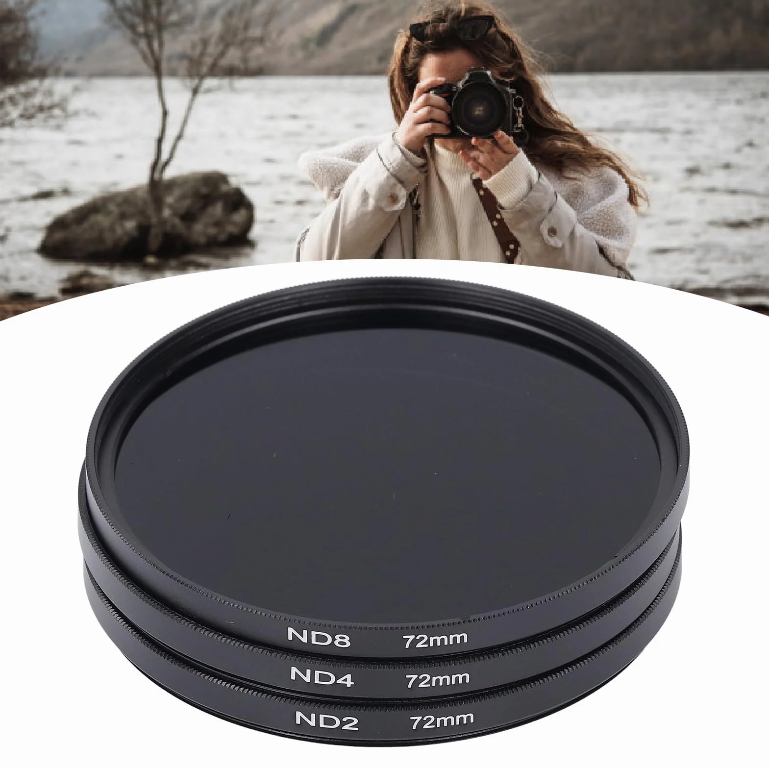 Zestaw Filtrów ND, z Filtrem ND2, Filtrem ND4 i Filtrem ND8 Wielowarstwowa Powłoka HD Zapobiegająca Prześwietleniu Filtr Obiektywu Aparatu do Akcesoriów Fotograficznych (72 mm)