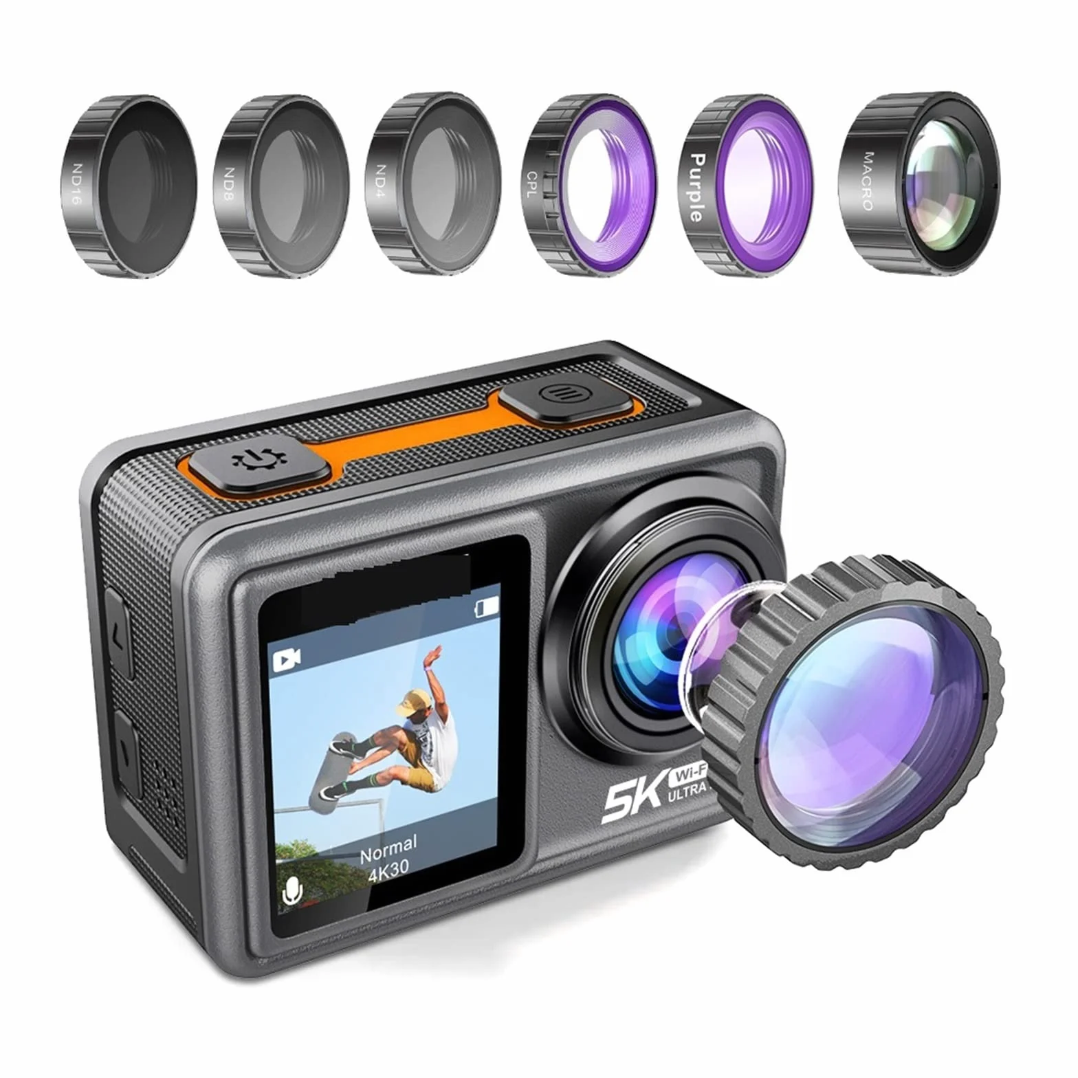 Kamera akcji, Kamera akcji S81ER 4K 60FPS EIS wideo z opcjonalnym filtrem obiektywu 24MP Zoom 1080P kamera internetowa Vlog kamera sportowa z pilotem Płynna stabilizacja(4,4K Camera Add 6 Lens)