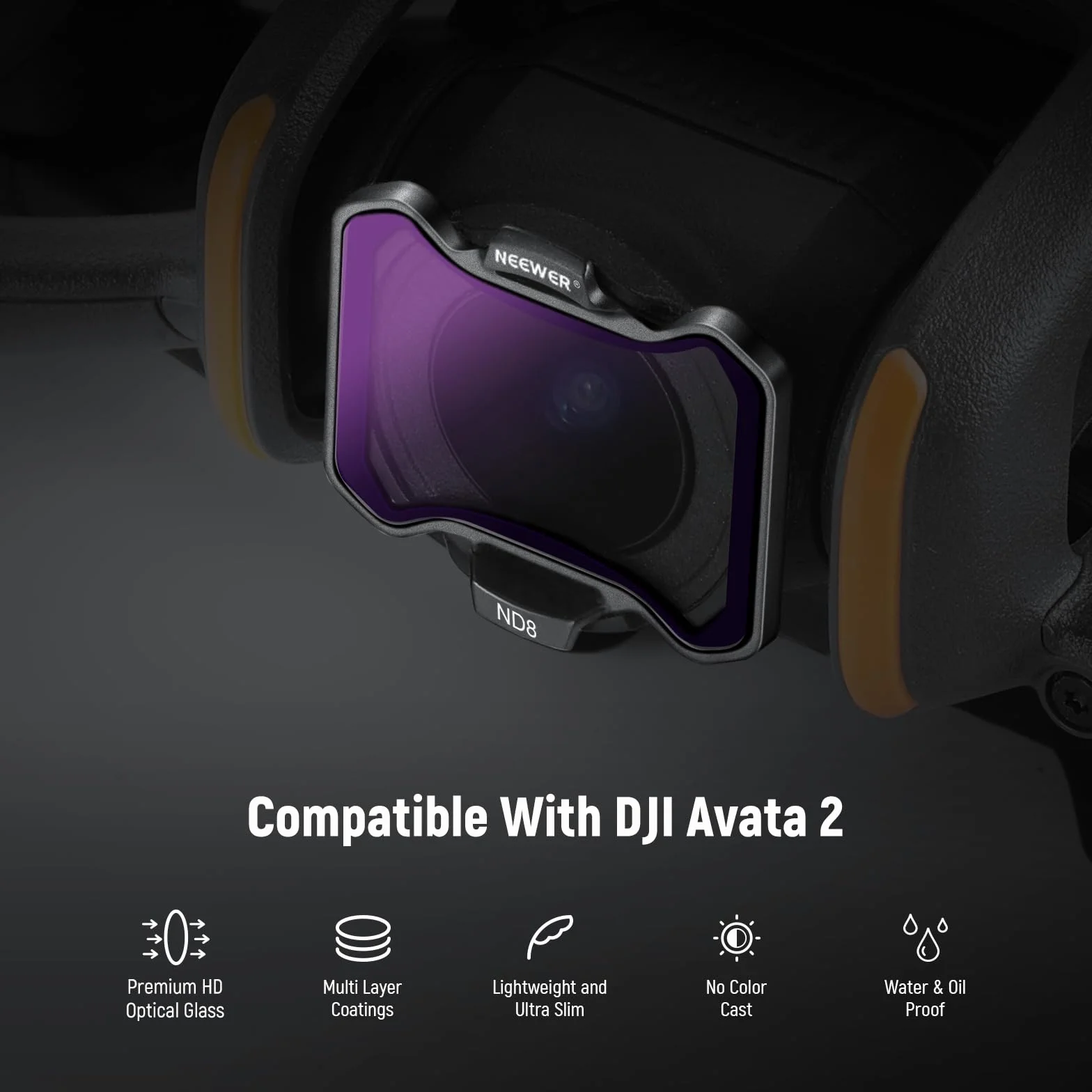 NEEWER Zestaw filtrów neutralnych 4 sztuk dla dji Avata 2, ND8/ND16/ND32/ND64, akcesoria do drona, szkło HD z dwustronną powłoką, bez zakłóceń z osłoną obiektywu