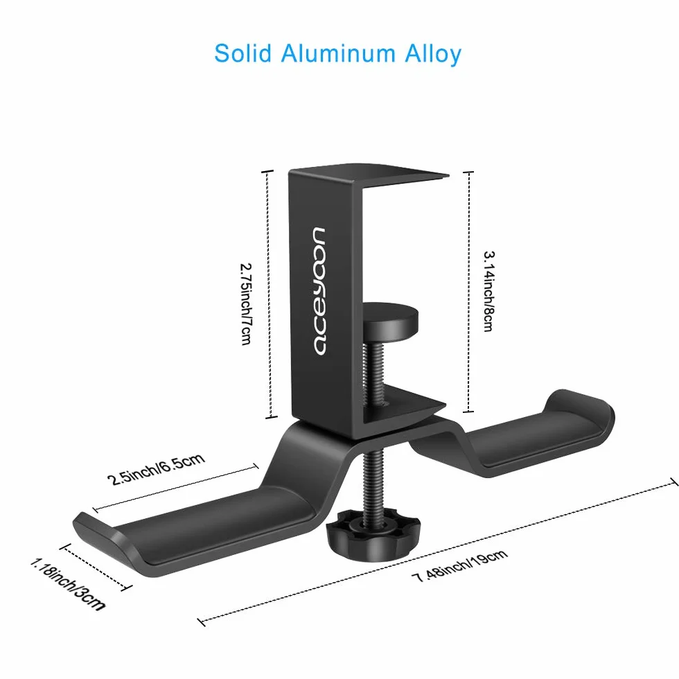 Aluminiowy obrotowy uchwyt na słuchawki 360° (czarny)
