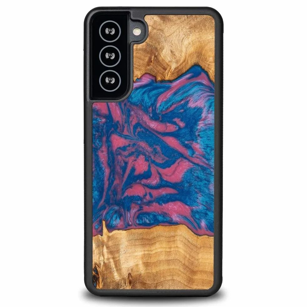 Unikalne etui ochronne z prawdziwego drewna, kompatybilne z Samsung Galaxy S21 FE, motyw Neons Vegas, naturalne drewno bocote, ręcznie wykonane, odporne na uderzenia, matowe polerowanie