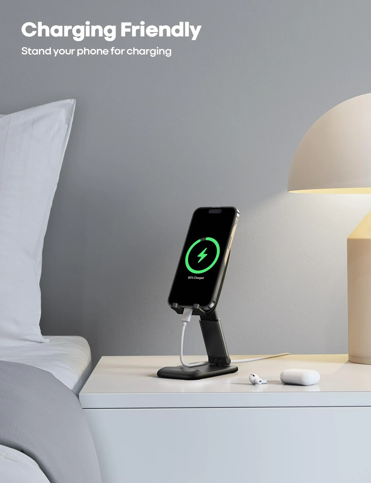 Lamicall Zginała stółka dla telefonu do biurka - Regulowana wysokościami podest dla telefonu na iPhone 16 15 14 13 12 11 Pro Max Plus Mini, Xs, XR, X, Galaxy,Telefony mobilne o rozdzielczości 4-8 cali