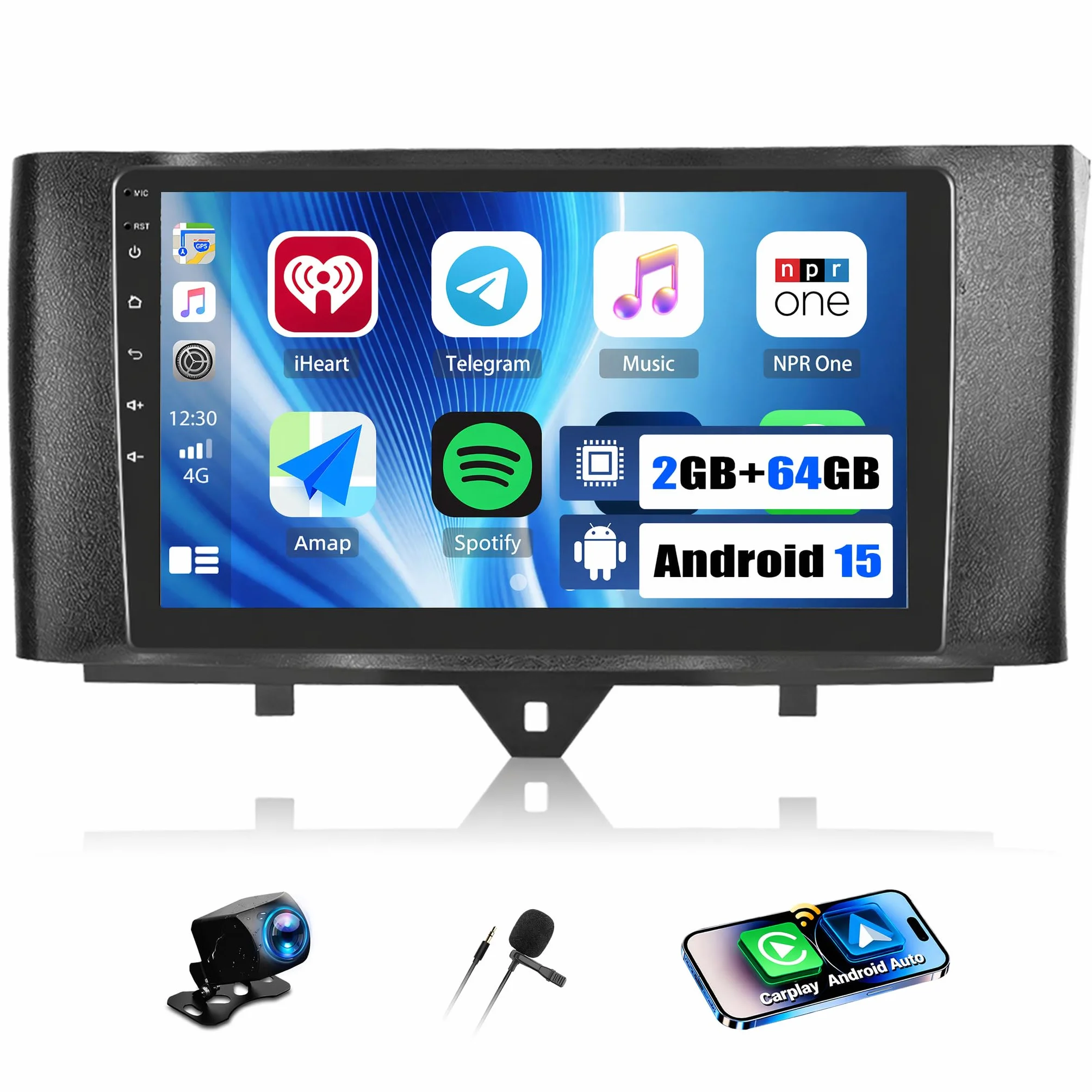 CAMECHO 2+64G 9" Android 13 radio samochodowe do Mercedesa Benz Smart Fortwo W451 2011-2015 z bezprzewodowym Carplay Android Auto, nawigacja GPS Radio ekran dotykowy HD z Bluetooth WiFi RDS FM +