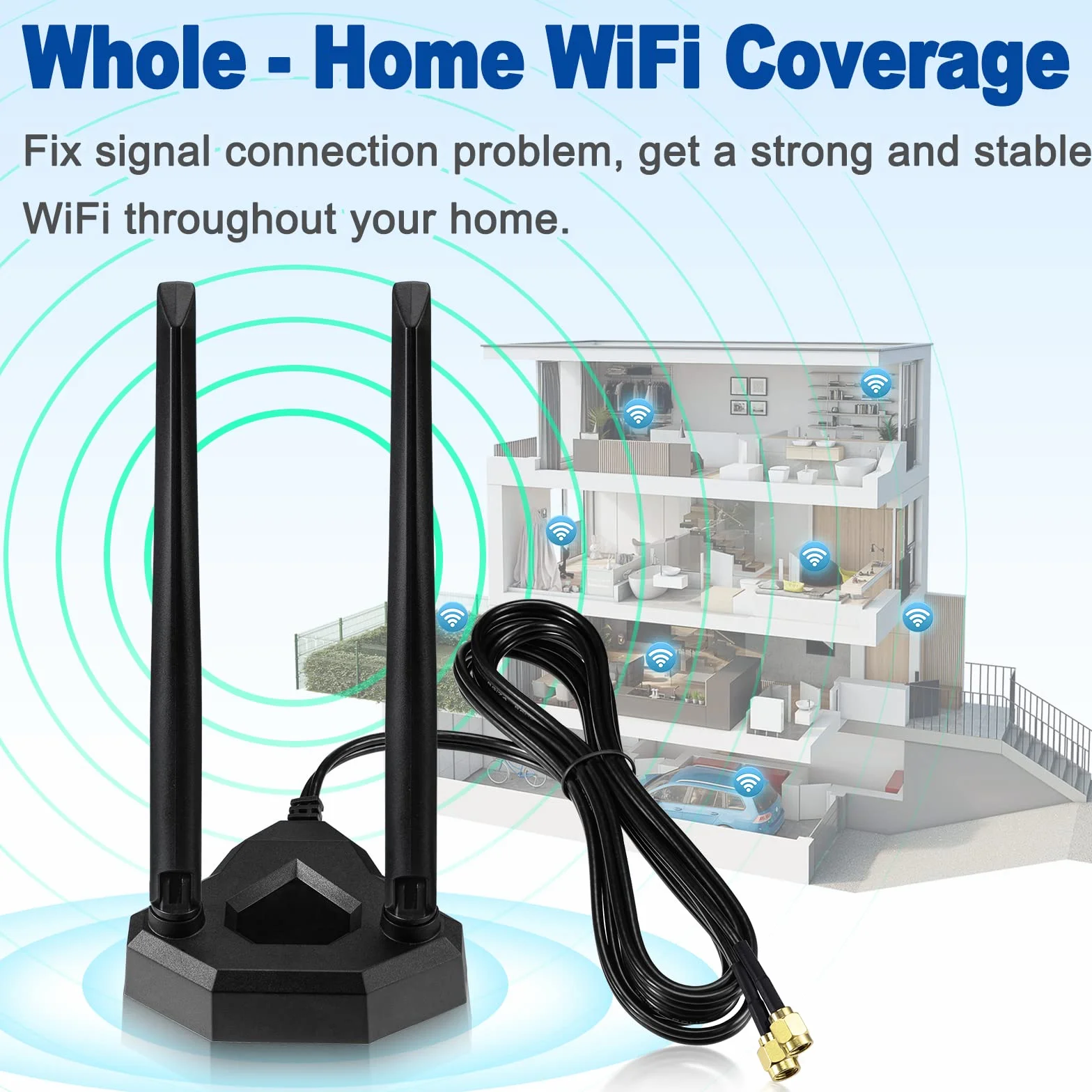 Eightwood Dwuzakresowa antena WiFi 2,4 GHz 5 GHz RP-SMA antena WiFi z kablem przedłużającym 2 m do komputera stacjonarnego PCI PCIe WiFi karta Bluetooth bezprzewodowy router sieciowy