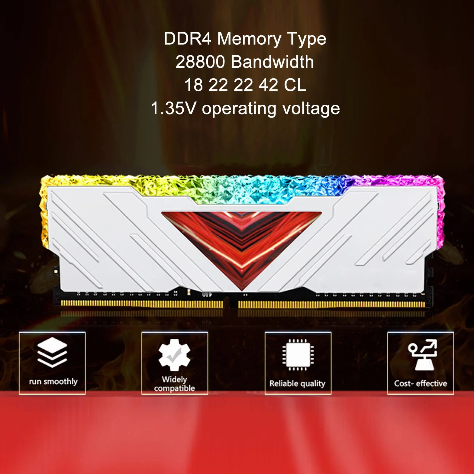 DDR4 3600MHz RAM 28800 PARTWADA 18-22-22-42 CL 1,35V RGB Pamięć na Komputery Stacjonarne z wtyczką i Odtwarzaniem łatwej Instalacji Rozpraszania Ogrzewania Obudowy Metalowej (8GB)