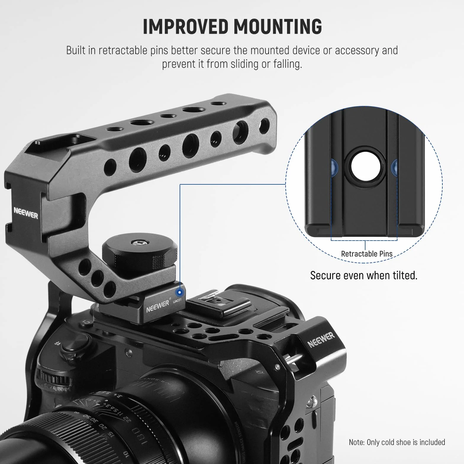 NEEWER Zestaw 2 adapterów montażowych Cold Shoe Mount ze śrubą 1/4" do lampy błyskowej LED, aluminiowy uchwyt na buty z antypoślizgową podkładką zapobiegającą skręcaniu, kompatybilny z uchwytem górnym