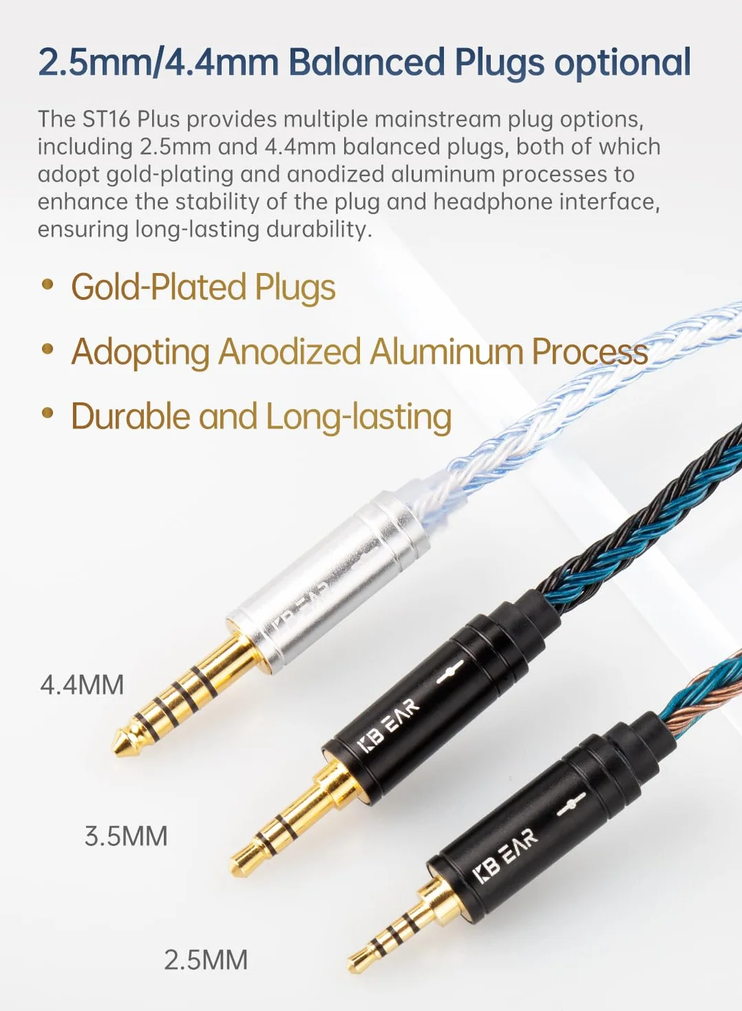 Yinyoo KBEAR 200 cm kabel IEM 2 pin, anodowane aluminium metalowe komponenty, słuchawki douszne kabel do KZ ZST/ AS10/ ES4/ ZS10/ AS06/ AS10/ ZST-X/EDX/Aria/Aria SE/KXXS