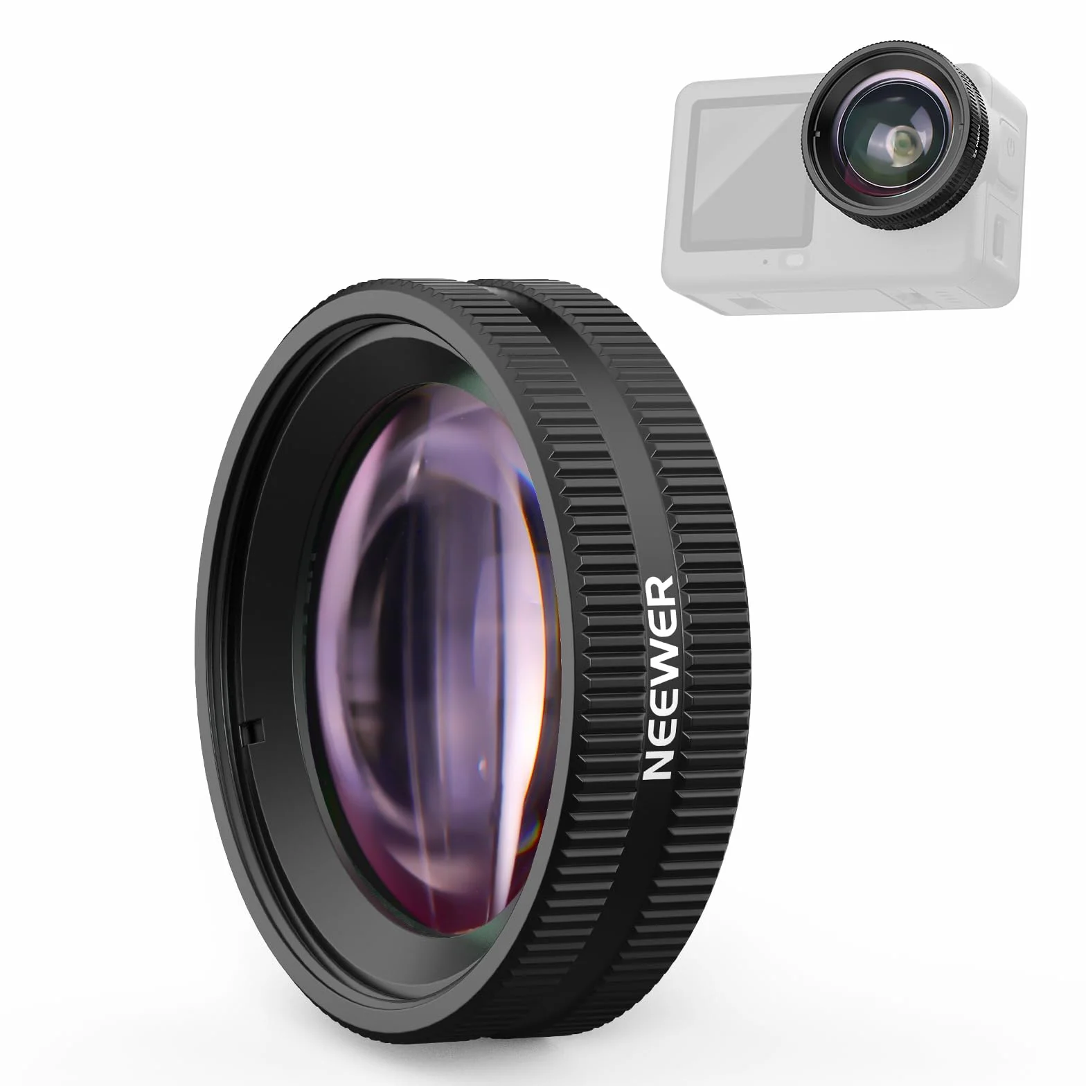 NEEWER Obiektyw makro kompatybilny tylko z DJI Osmo Action 6, akcesoria fotograficzne z bliska z 2-krotnym powiększeniem, 2 elementy 1 grupa, zakres ostrości 2-3 cm, LS010