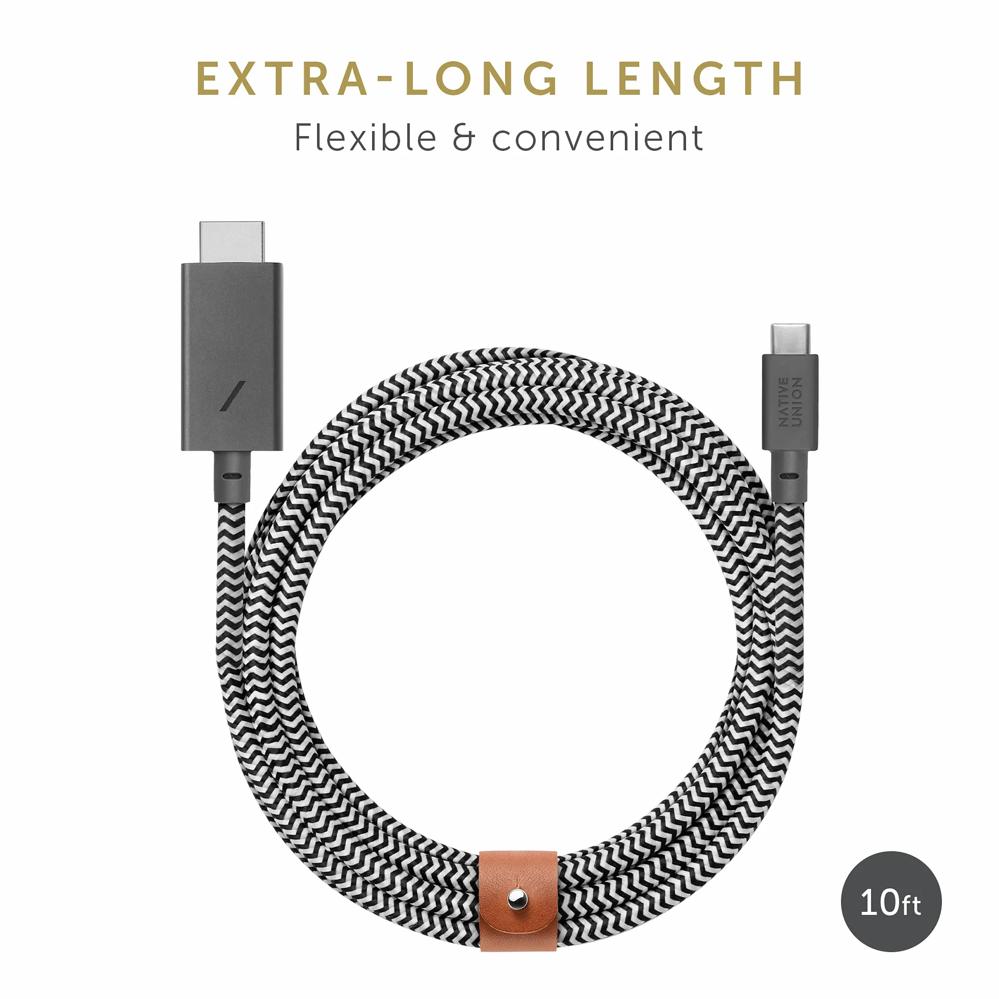 NATIVE UNION Pasek HDMI USB-C na HDMI (4K@60Hz) - 3 m (10 stóp) bardzo mocny wzmocniony kabel [certyfikat MFi] kompatybilny z MacBook Pro 2017-2020, MacBook Air/iPad Pro 2018 i innymi urządzeniami USB-C