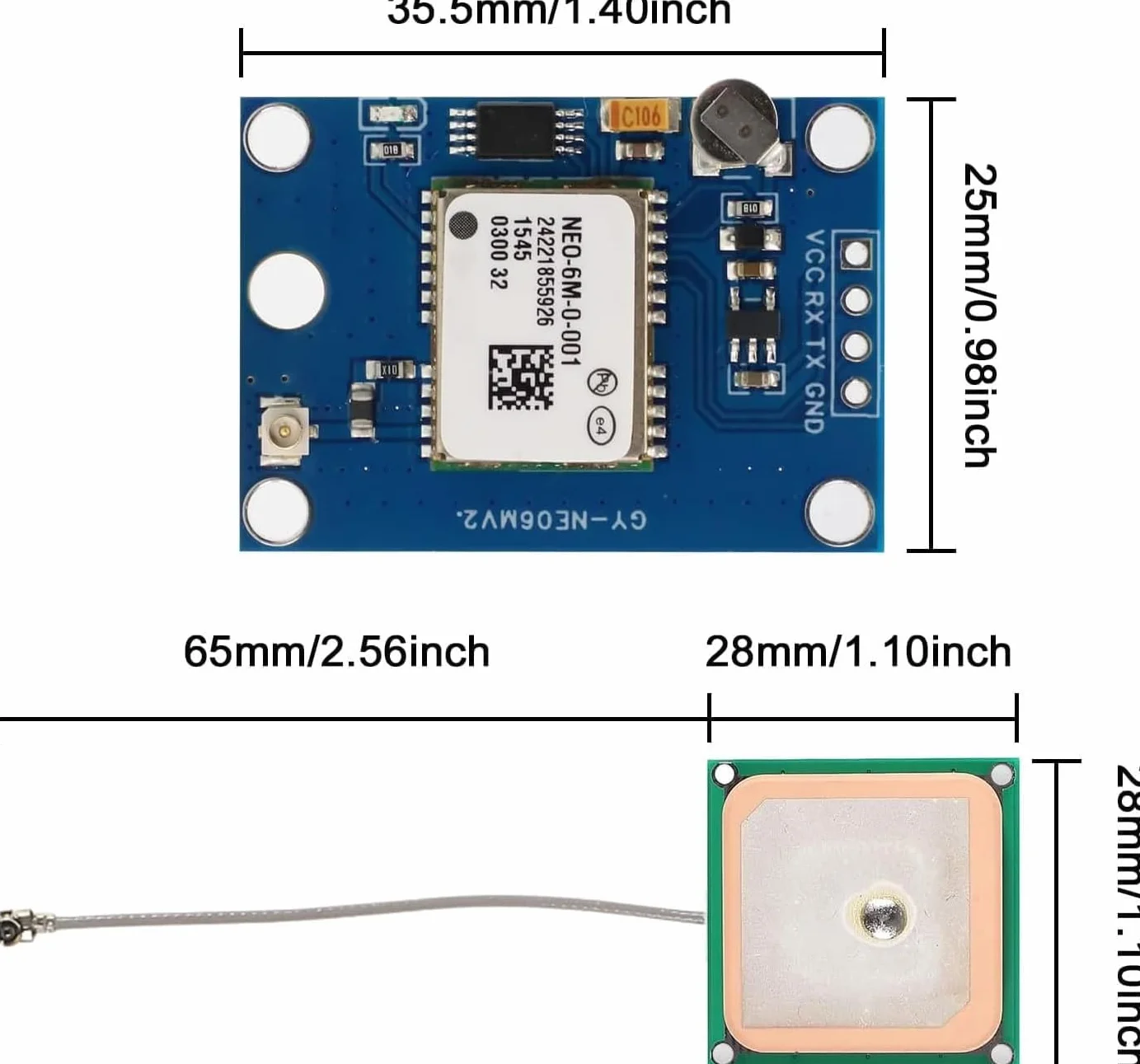 2 moduły GPS, GY-NEO6MV2 NEO-6M moduł sterowania lotem GPS 3 V-5 V z super mocną anteną ceramiczną do Arduino EEPROM APM 2.5