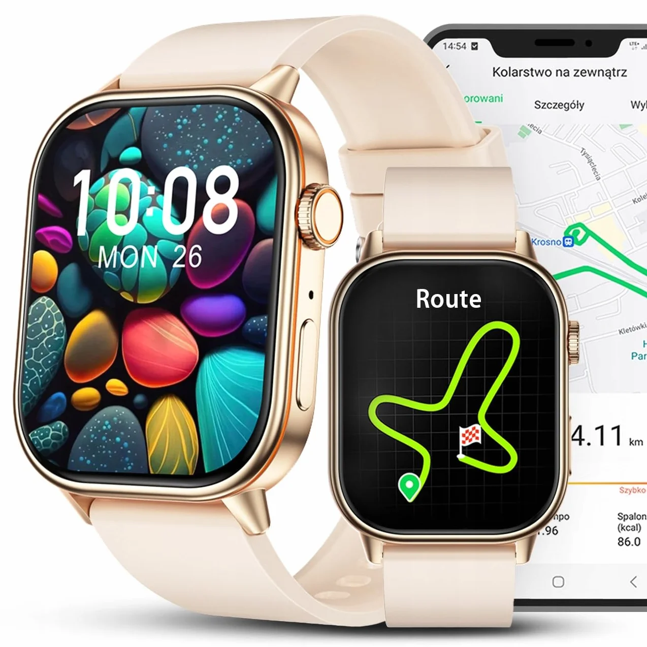 Smartwatch Zegarek Damski GPS Wodoodporny Rozmowy Sport Tętno Polskie Menu