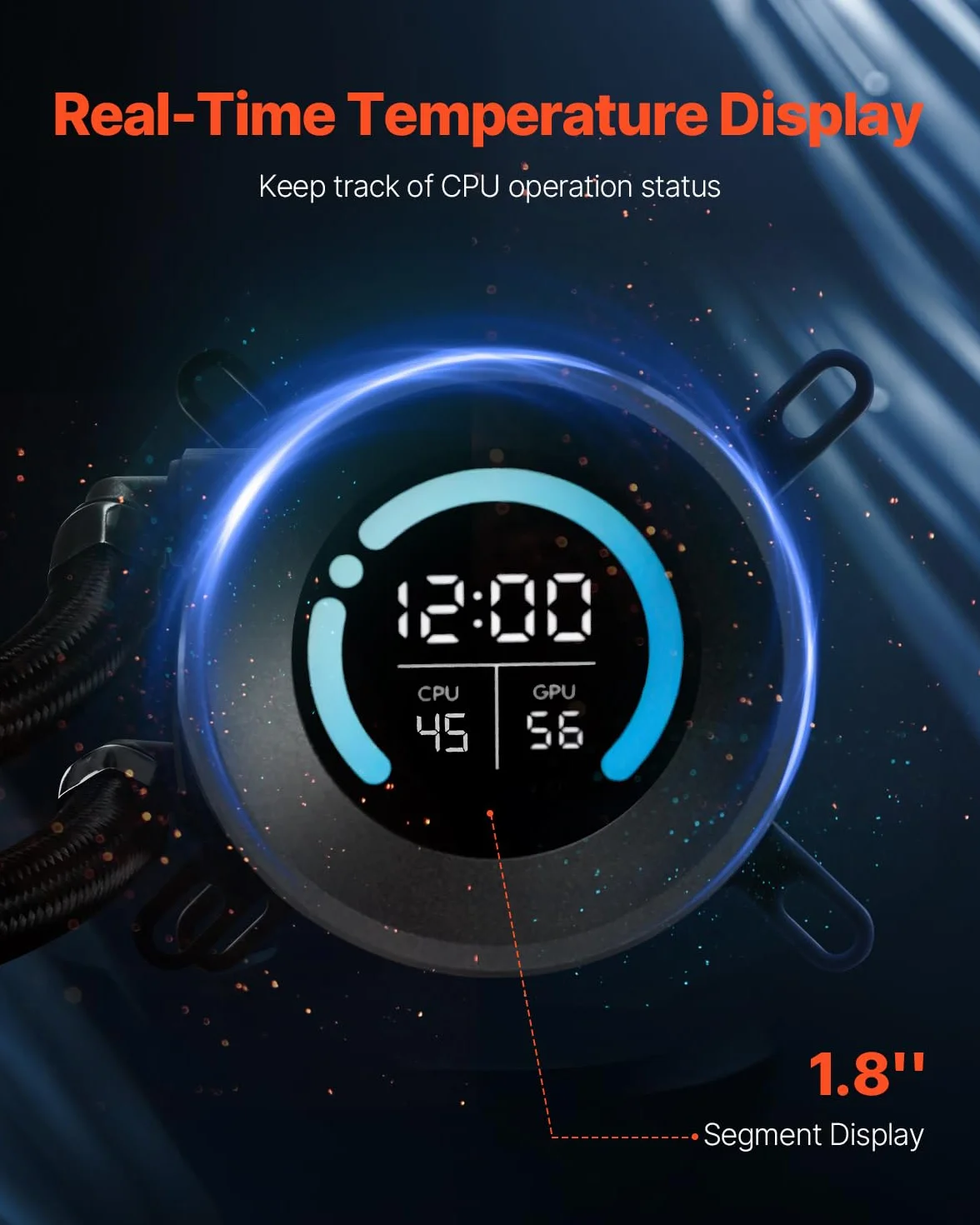 VEVOR Chłodnica wody do procesora AIO, chłodnica cieczy PC, 2 wentylatory i pompka PWN 120 mm, 1,8-calowy wyświetlacz LCD, 2200 obr./min, kompatybilny z Intel 115X/1366/2011/1700/1200, AMD AM4/AM5