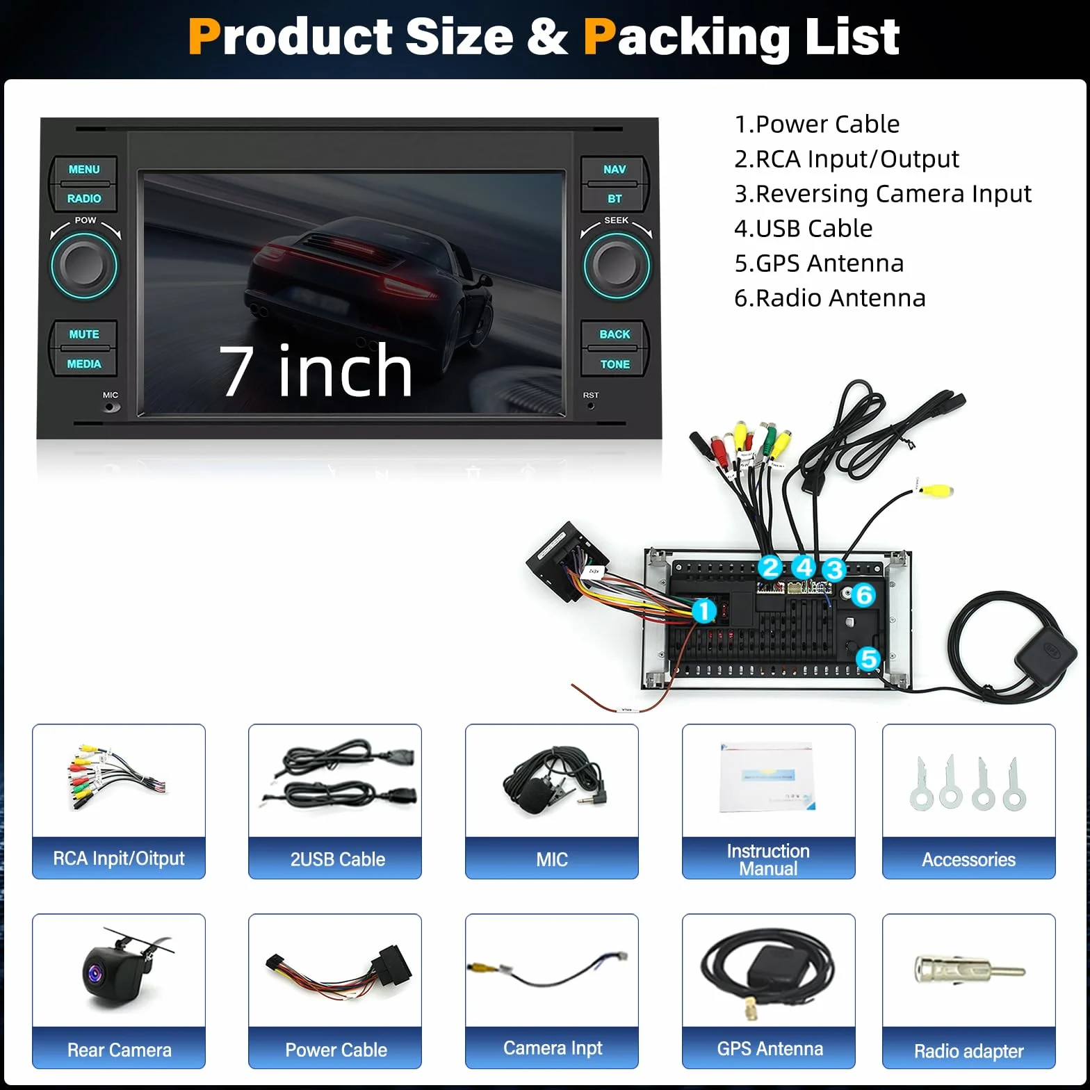 Radio samochodowe z systemem Android 13 do Ford Transit 2006-2011, 7-calowy wyświetlacz 4 + 64 G Carplay do Car Play i Android Auto z GPS, WiFi, Bluetooth, FM, SWC Mirror Link Split Screen + kamera