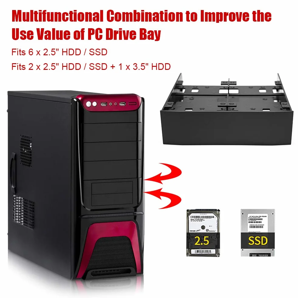 Oimaster Adapter Zatoki 5,25 do 4x2,5 12,7 mm SATA 2nd SSD HDD Caddy Czarny