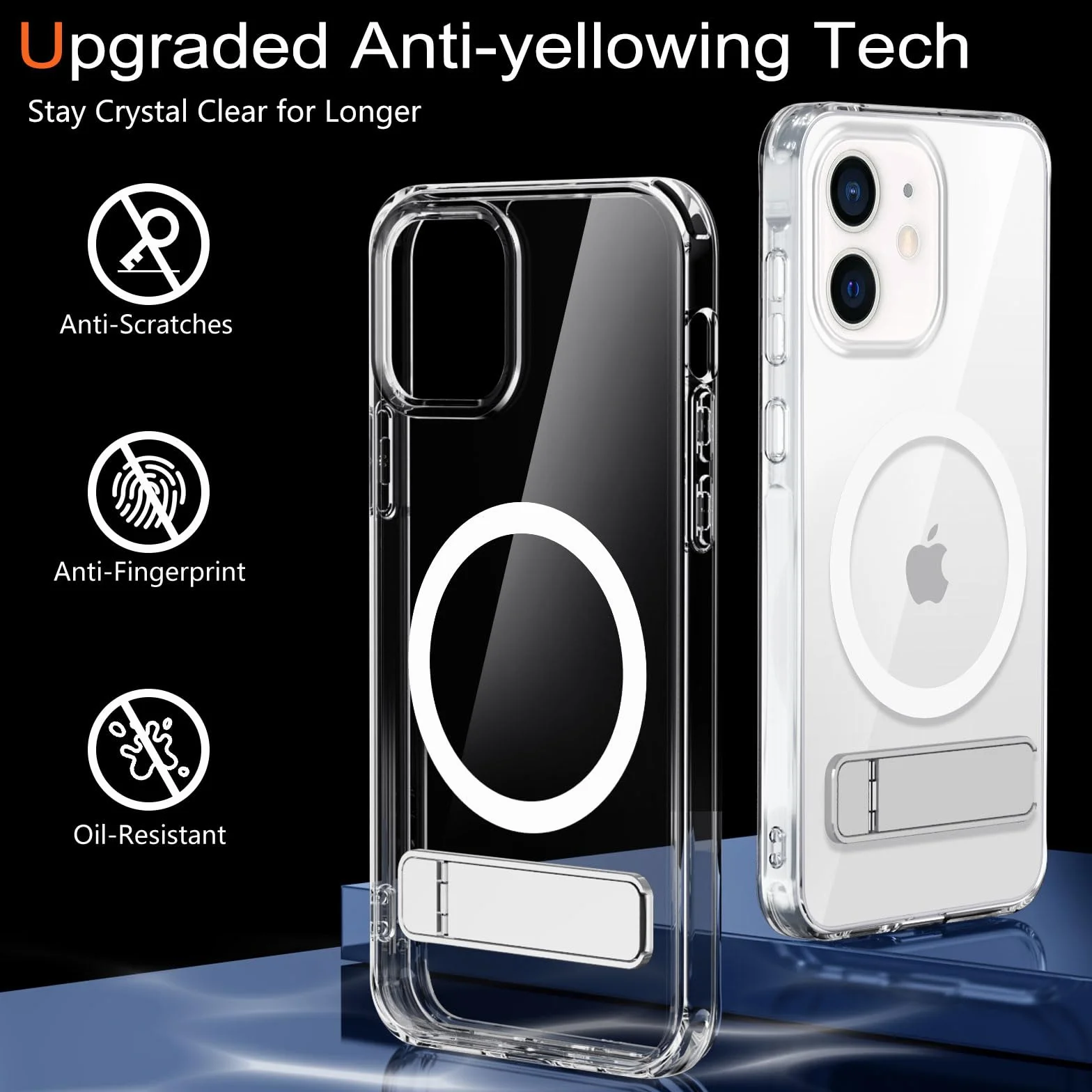 XTCASE Etui do iPhone 12/12 Pro, magnetyczne, kompatybilne z Magsafe, przezroczyste, z metalowym stojakiem, odporne na uderzenia, odporne na zarysowania, przezroczyste