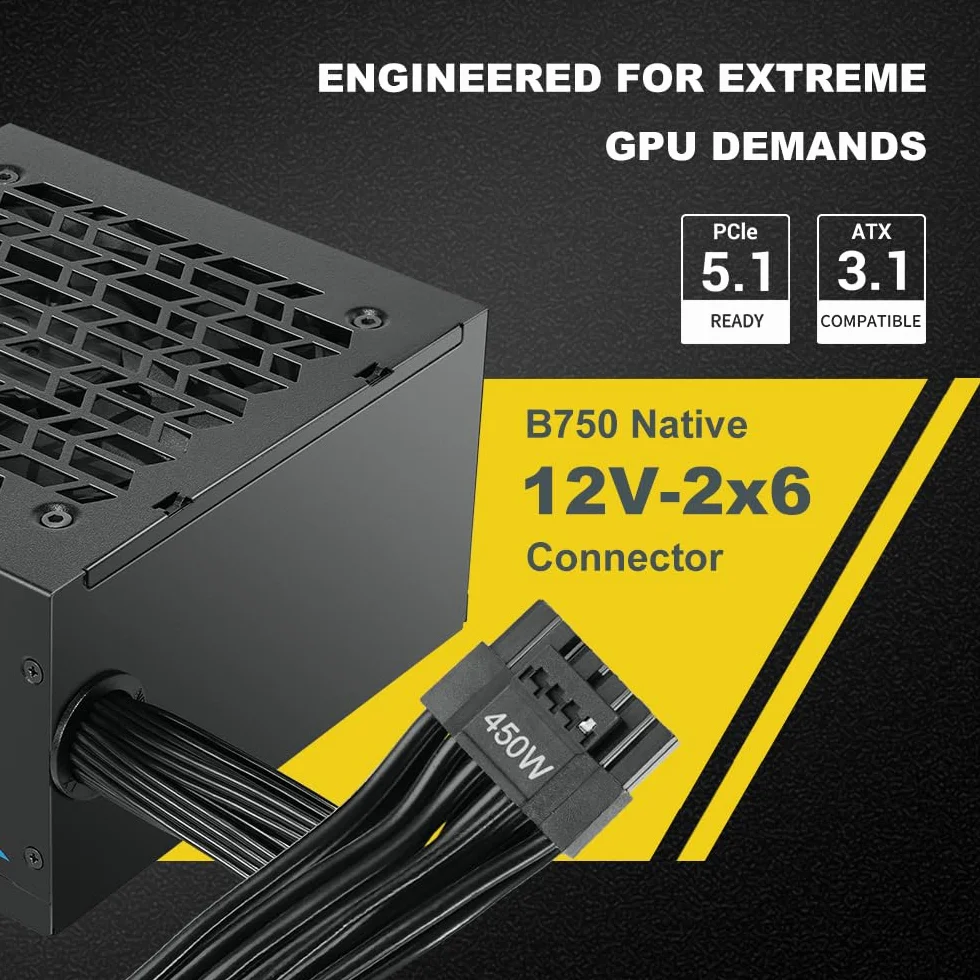 Zasilacz SAMA B750 750W Bronze, ATX 3.1, PCIe 5.1, 12V-2x6, niemodularny | Zasilacz ATX z certyfikatem Cybenetics, cichy wentylator 120 mm, 3-letnia gwarancja