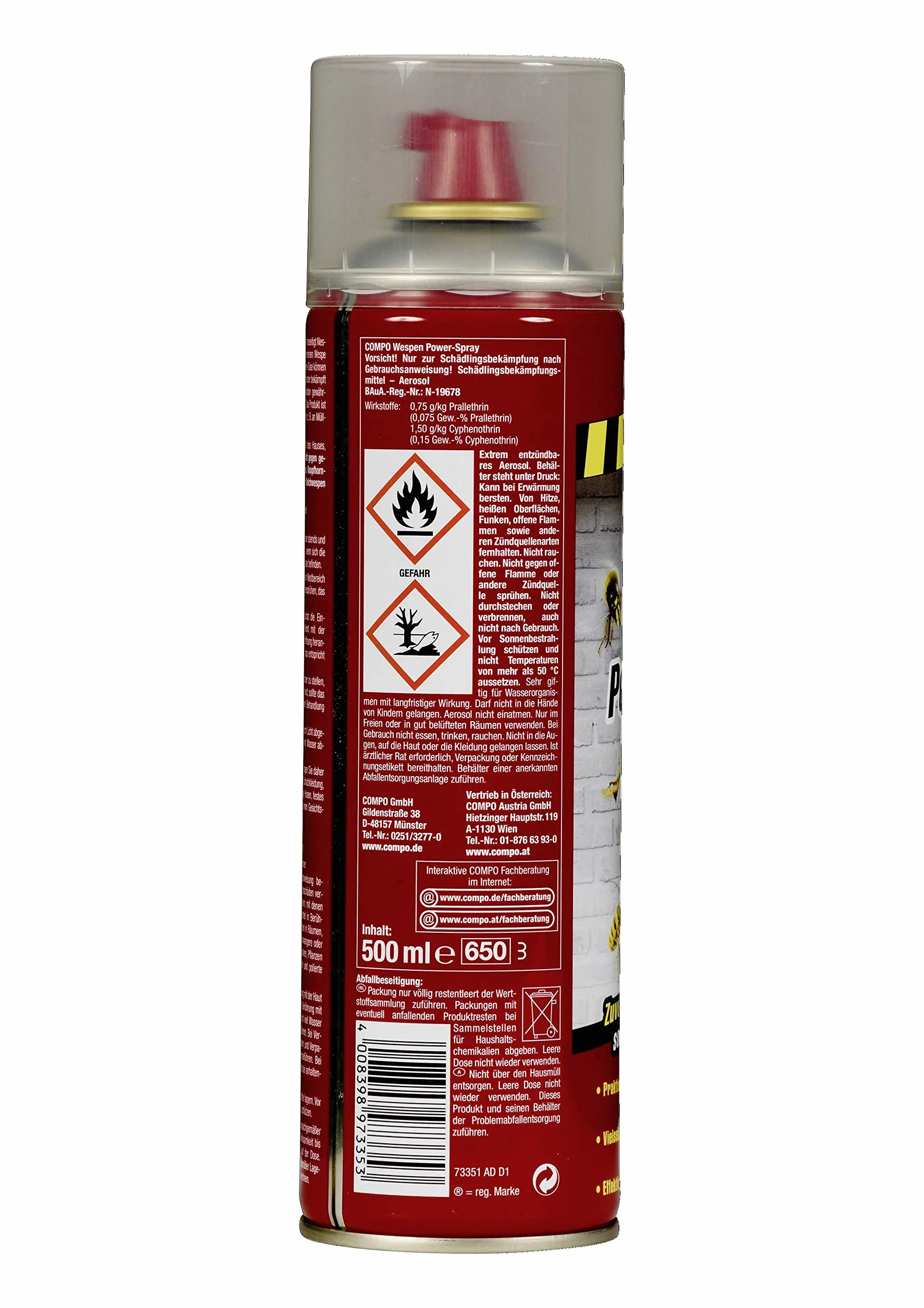 Compo Power Spray 17335 Spray do Zwalczania Gniazd Os, 500 ml