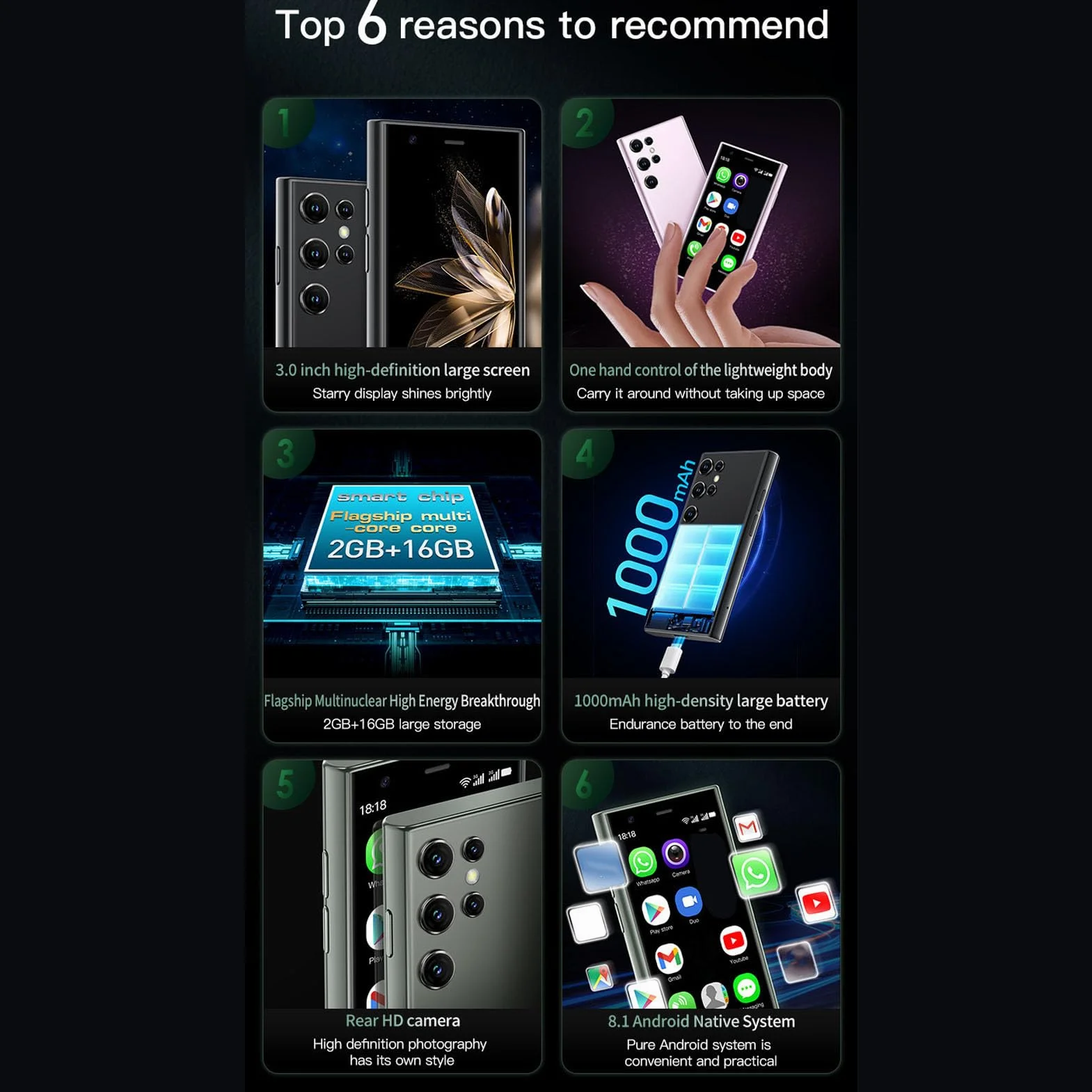 3.0 W soies S23 Pro mini smartfon Ultra cienki wifi Android 8.1 3G Pocket Cell Telefon Dual SIM 2GB RAM 16GB ROM Compact Portable dla podróży dla dzieci (-2611230091912)