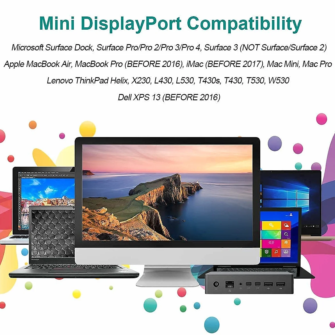 BENFEI Adapter Mini DisplayPort na DVI, pozłacany adapter Mini DP (kompatybilny z Thunderbolt 2) do DVI kompatybilny z MacBook Air/Pro, Microsoft Surface Pro/Dock, monitorem, projektorem i innymi