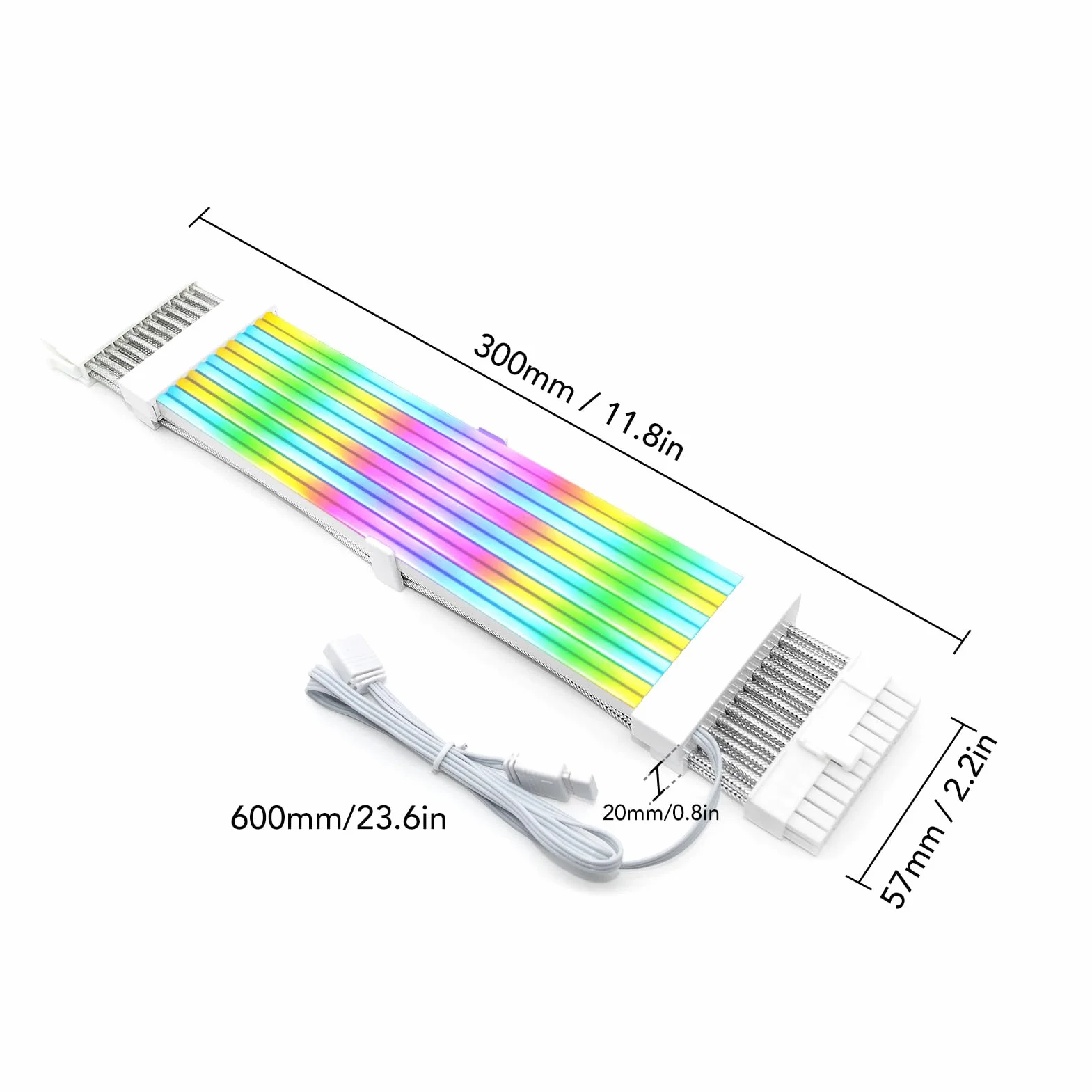 Przedłużacz zasilania RGB, kabel zasilacza ARGB z 5 V 3-pinową obsługą adresowalną, kabel RGB 18AWG do komputera stacjonarnego ze zsynchronizowanymi efektami świetlnymi (24-pinowy kabel ARGB)