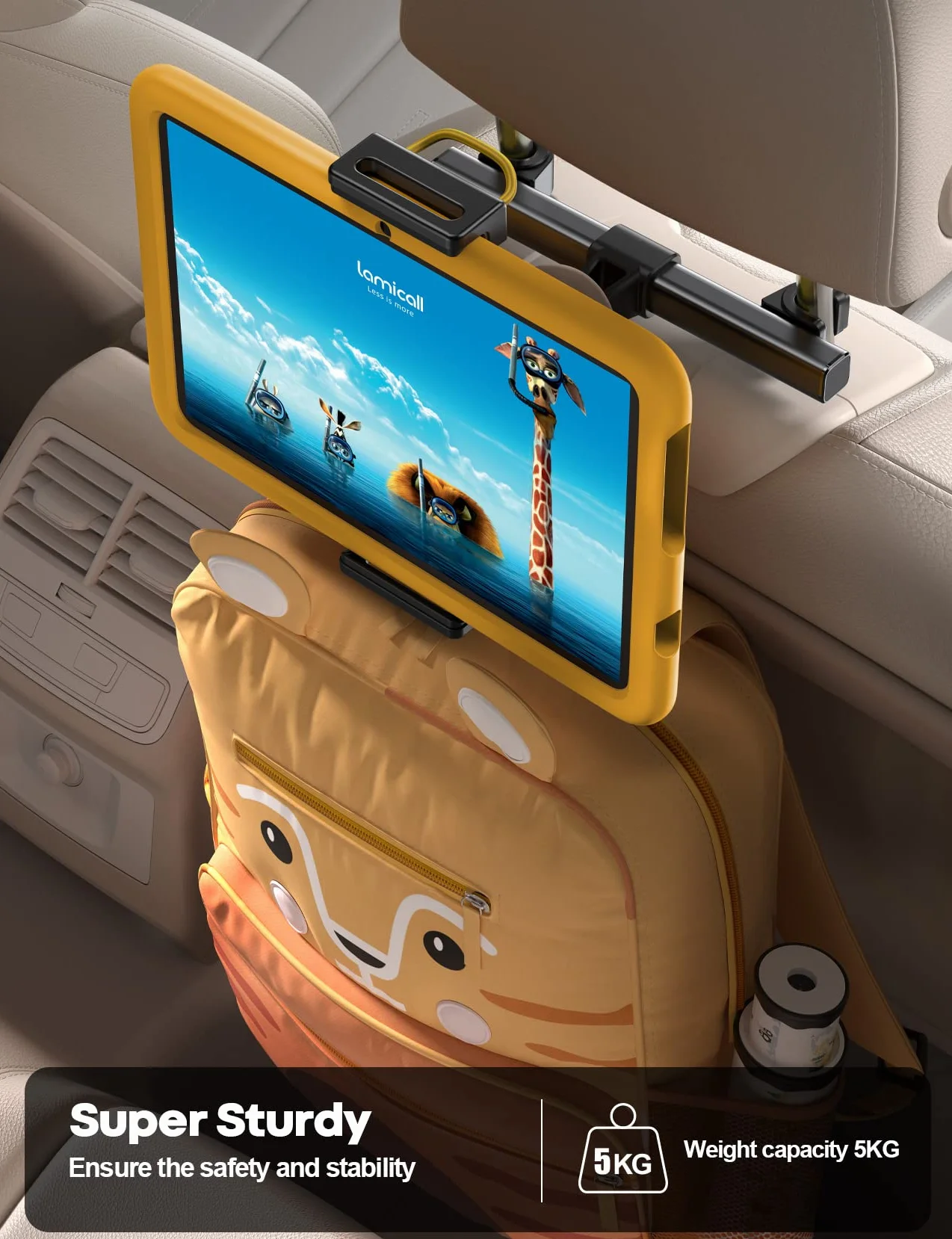 Lamicall Uchwyt samochodowy do tabletu, uchwyt na zagłówek – 2024 uniwersalny uchwyt samochodowy do iPad Pro 9.7, 10,5, 11, 12,9, iPad Air Mini 6 5 4 3 2, Tab, smartfonów