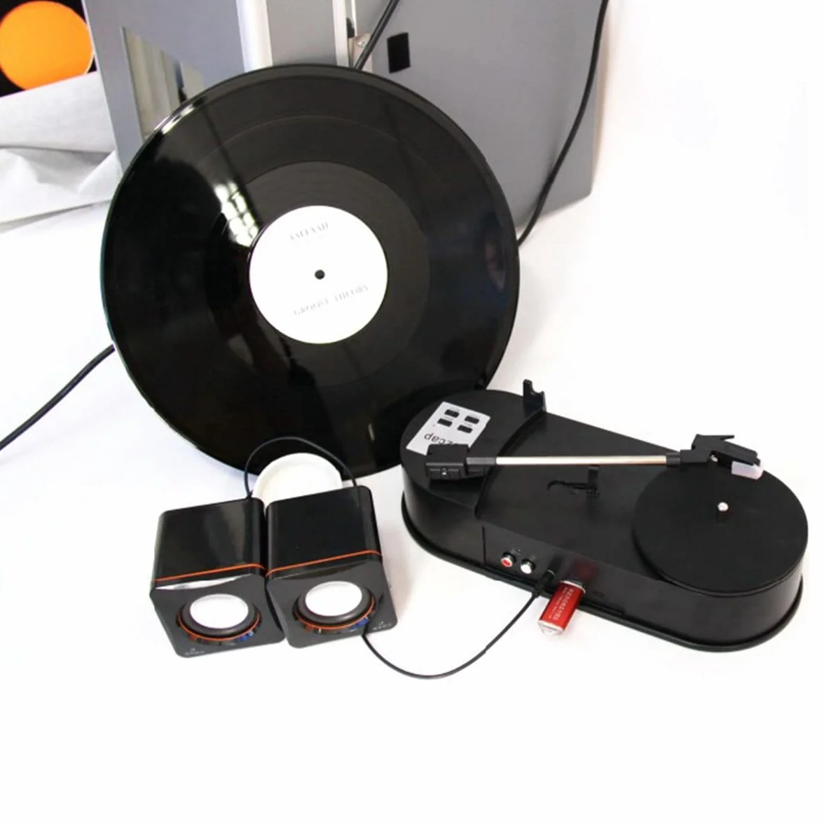 1 zestaw mini płyt winylowych gramofon bezpośredni obrót dysk U MP3 czarny mini fonograf