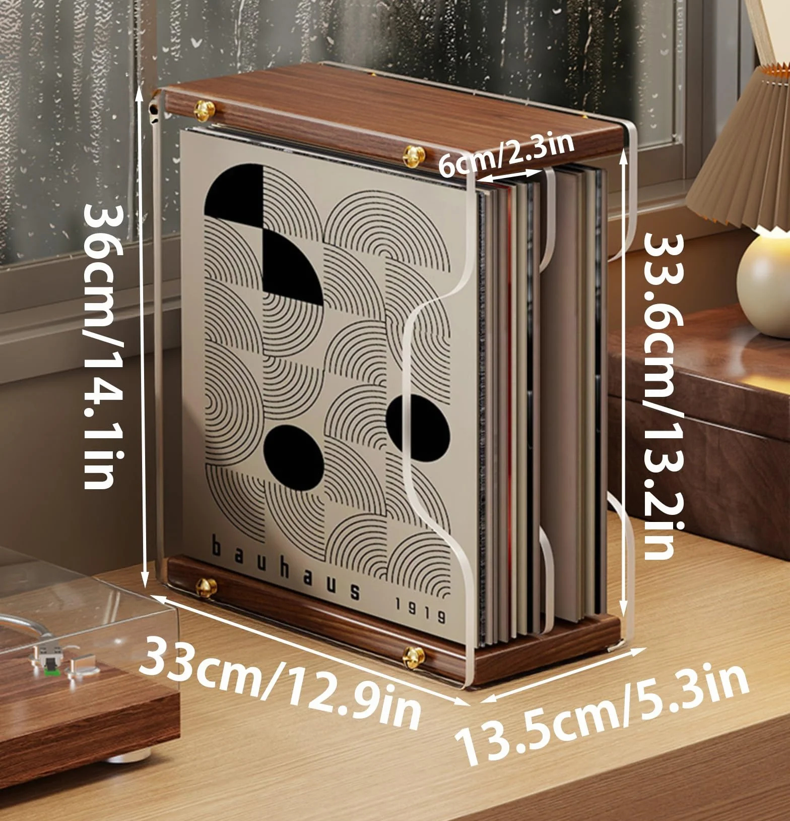 Stojak na płyty i organizer CD, ekspozytor na winyle, mieści do 30 albumów, łatwy montaż, idealny do biura lub salonu(Brązowy,33x13.5x36cm)
