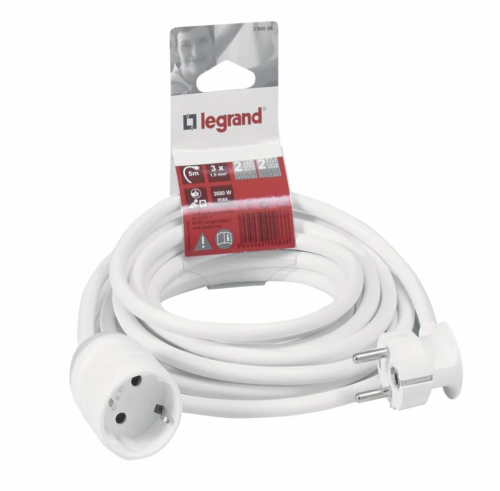 Kabel przedłużający Legrand 390233 2P + T, 3 m, biały