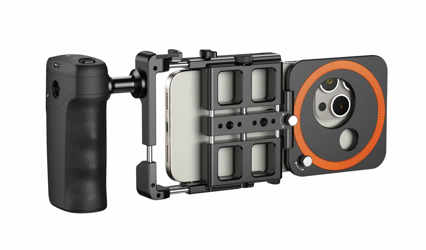 Levenhuk Kelvin RIG20 Profesjonalna Klatka Fotograficzna Na Smartfon, Bluetooth Zdalny Spust Migawki, Uchwyt Boczny z Wbudowaną Baterią, Akcesoria w Zestawie do Vlogów i Transmisji na Żywo | Bluetooth Zdalny Spust Migawki, Uchwyt Boczny z Wbudowaną Bateri