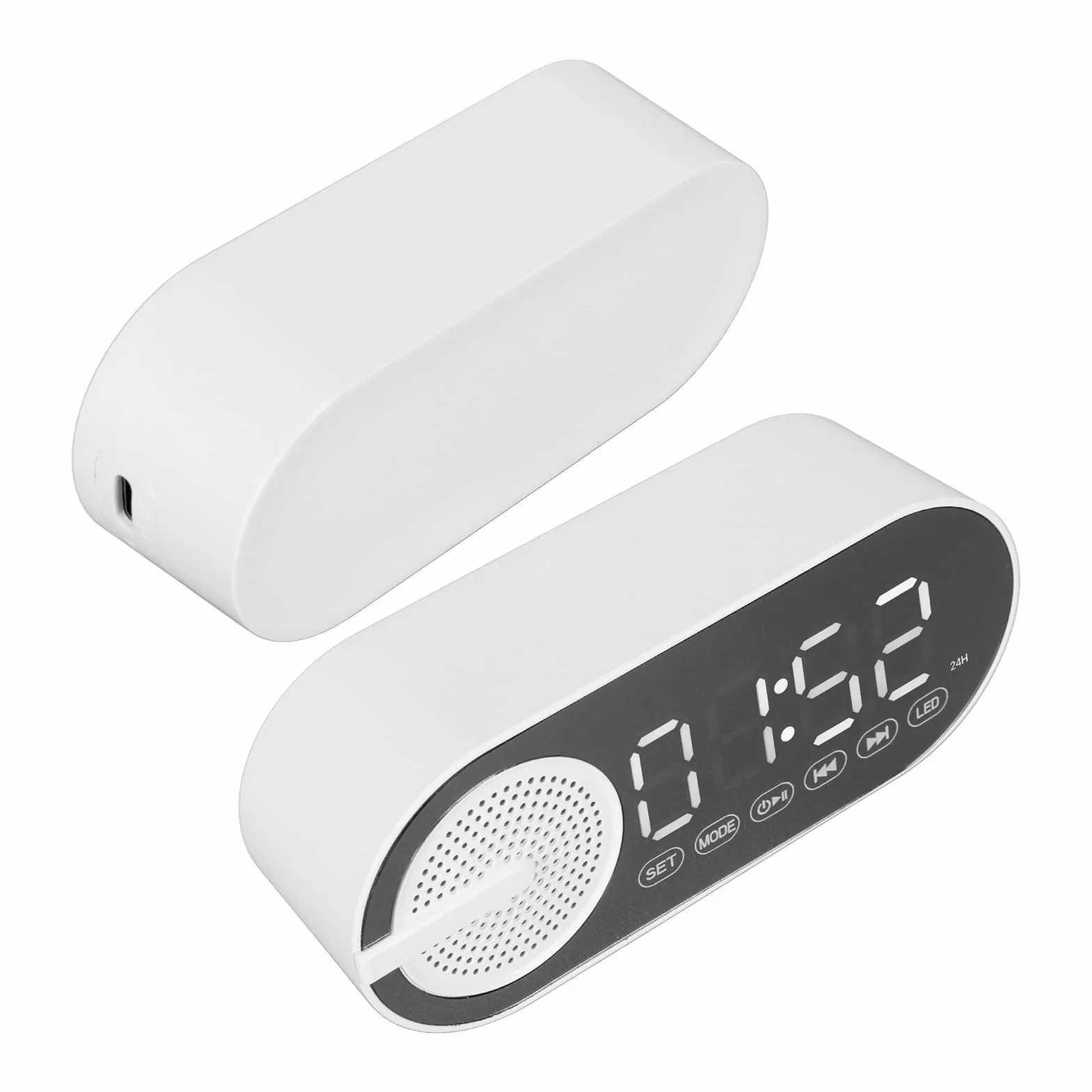 Głośnik z Budzikiem Bluetooth, Cyfrowe Radio z Budzikiem z Pełnym Basem FM, Przenośny Głośnik Bluetooth z Lustrzanym Wyświetlaczem LED do Sypialni, Biura i Pokoju w Akademiku