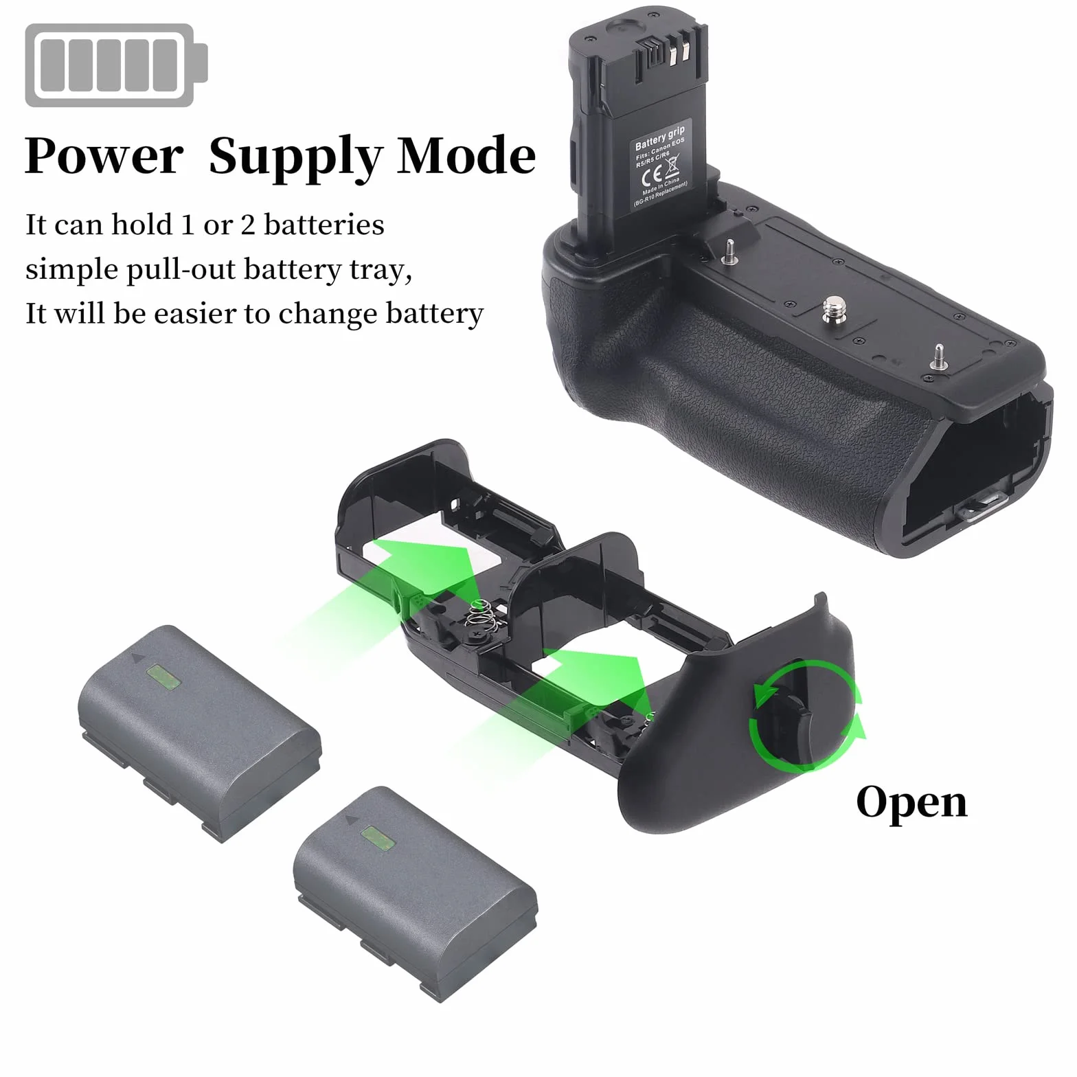 FOTGA Uchwyt baterii do aparatu Canon EOS R6 Mark II R6II R5 R5C - profesjonalny pionowy uchwyt akumulatora Multi Power Pack zamiennik do BG-R10 (obsługuje do 2 x akumulatorów LP-E6/LP-E6N/LP-E6NH)