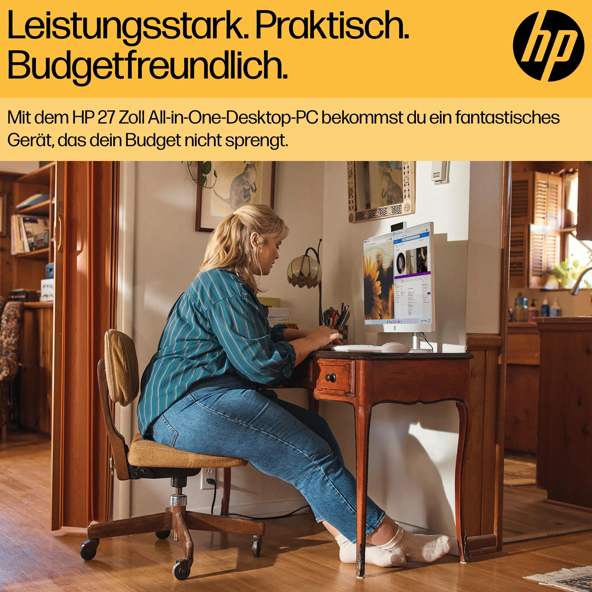 HP Komputer stacjonarny All-in-One, wyświetlacz FHD 27", AMD Ryzen 5 7520U, 16 GB DDR5 RAM, 1 TB SSD, jednostka graficzna AMD Radeon, Windows 11 Home, QWERTZ, biały, [dostępny w Amazon]