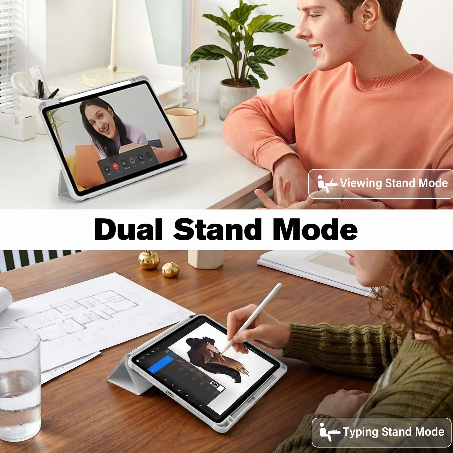 Etui do iPad Pro 11 cali 4/3/2/1 generacji z Uchwytem na Długopis, Odporne na Uderzenia, Jasnoszary