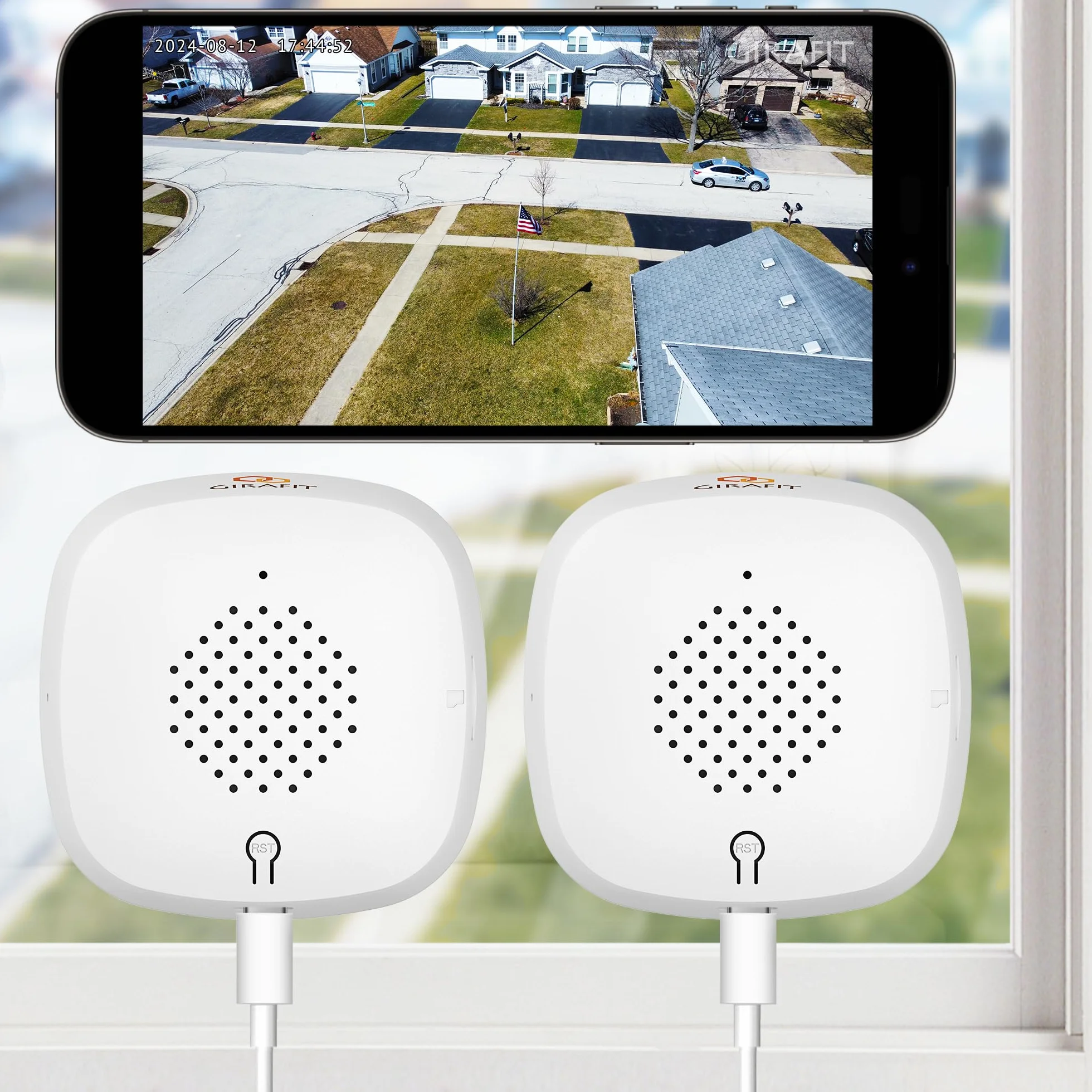 Girafit Kamera okienna 3 MP 2K, kamery WiFi 2,4 GHz 5 GHz do bezpieczeństwa w domu, 2-pak ChroMax w kolorze noktowizora, wykrywanie osoby i ruchu, nagrywanie 24/7,