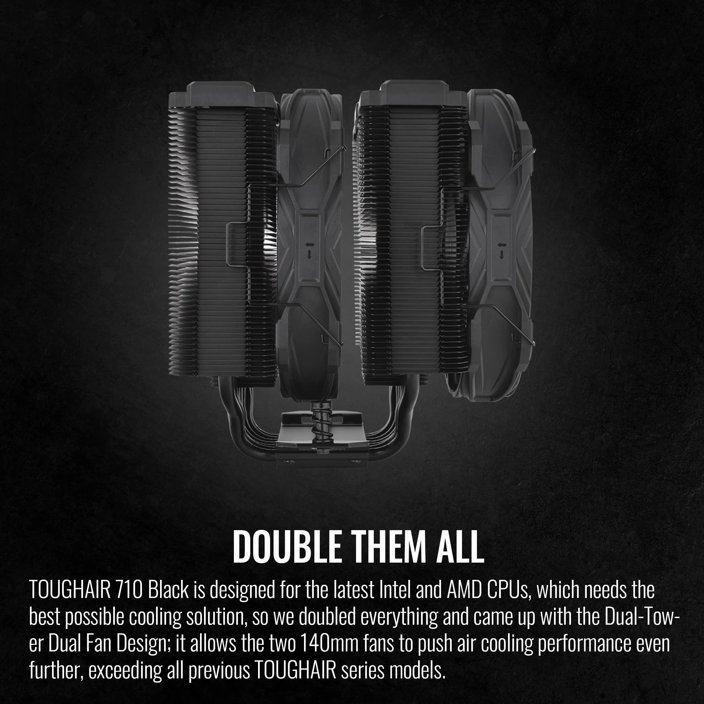 Thermaltake TOUGHAIR 710 Black Edition 250 W TDP chłodziarka procesora, Intel LGA 1700/1200, AMD AM5/AM4, podwójna konstrukcja wentylatora, miedziana podstawa z 7 rurami grzewczymi, CL-P117-CA14BL-A