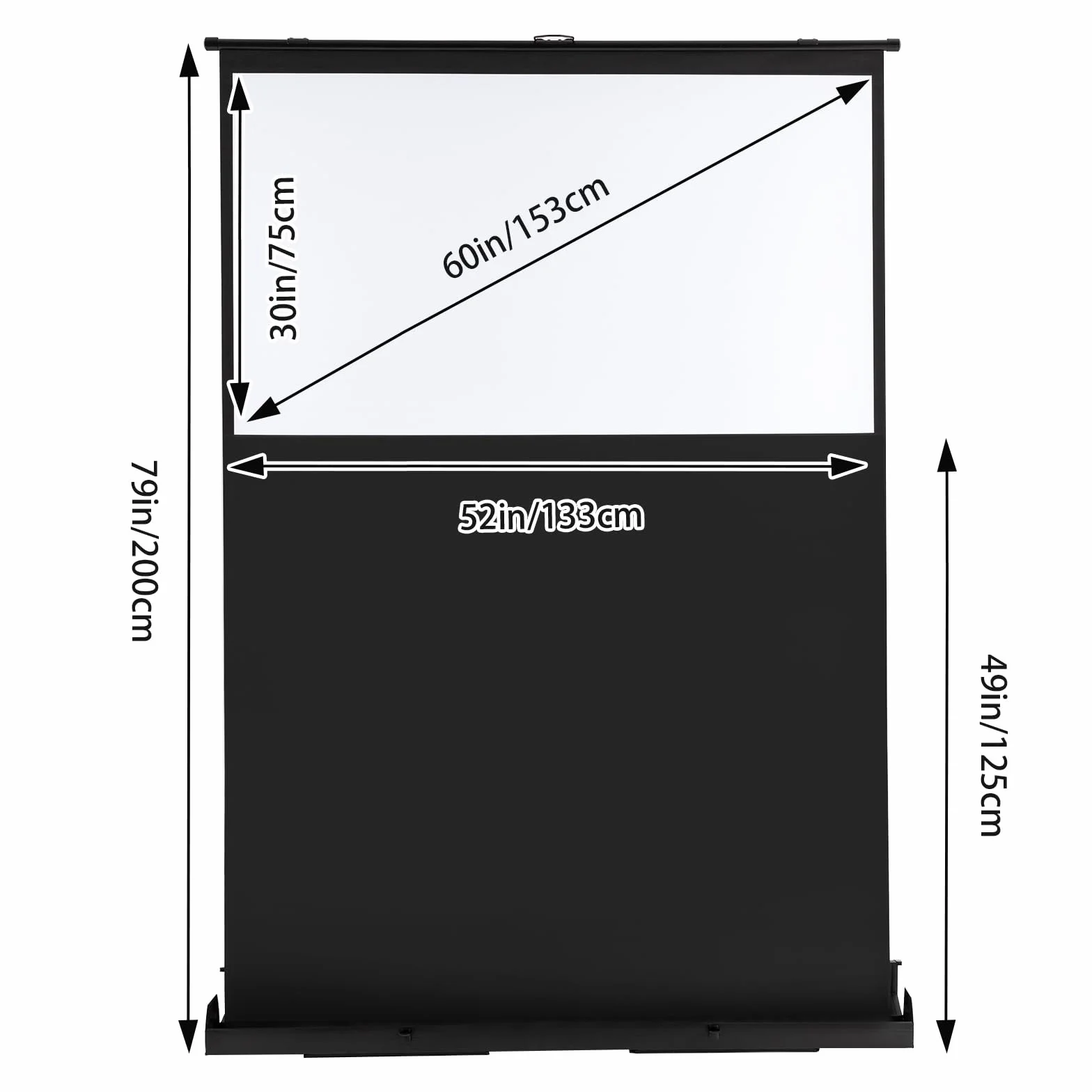 Ekran projektora na płótnie, ekran projekcyjny 60", wzmocnienie 1,2, obsługuje 4K i 8K, kąt widzenia 160°, 16:9, regulowana wysokość 80 cm, podstawa