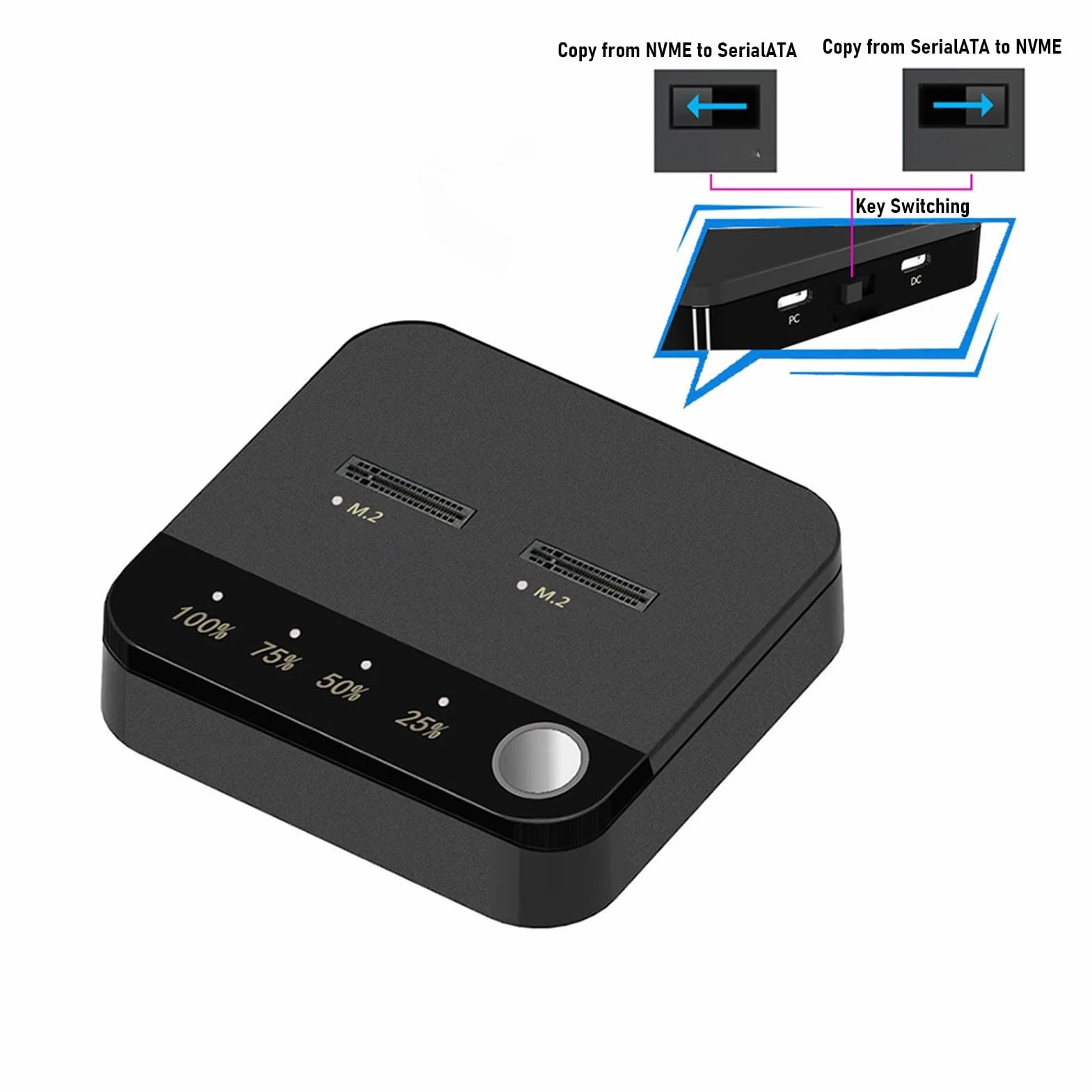 Luocute 20 Gb / S NVME SSD Duplicator, Dual Bays M.2 Deplicator Dysk Twardy, Zasilany USB C, Zoptymalizowane Chłodzenie, Przenośne i Praktyczne, Wsparcia, OS X, do Klonowania i