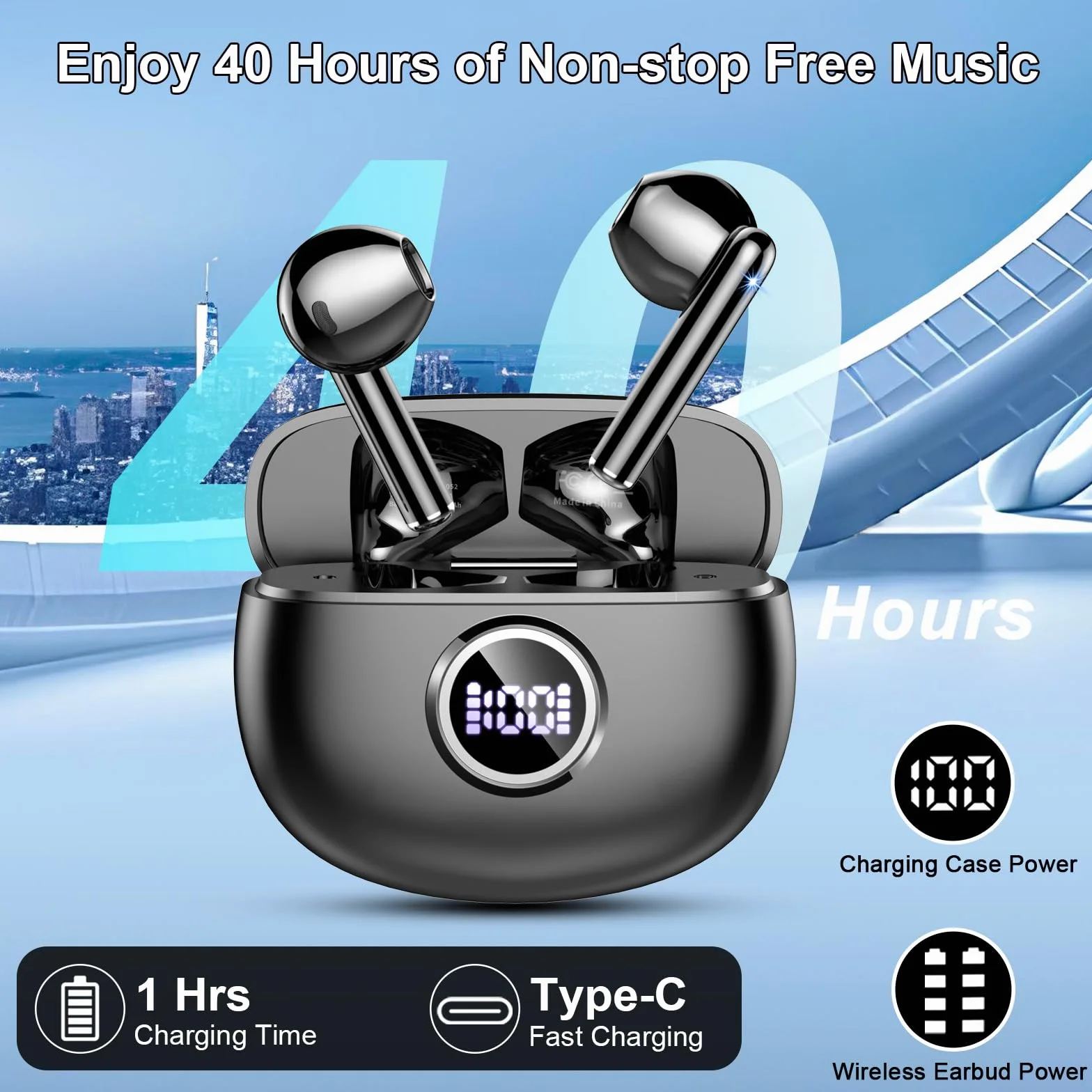 Zestaw słuchawkowy Bluetooth, słuchawki Bluetooth HiFi Stereo, bezprzewodowe słuchawki douszne z mikrofonem ENC, 2023 bezprzewodowe słuchawki I