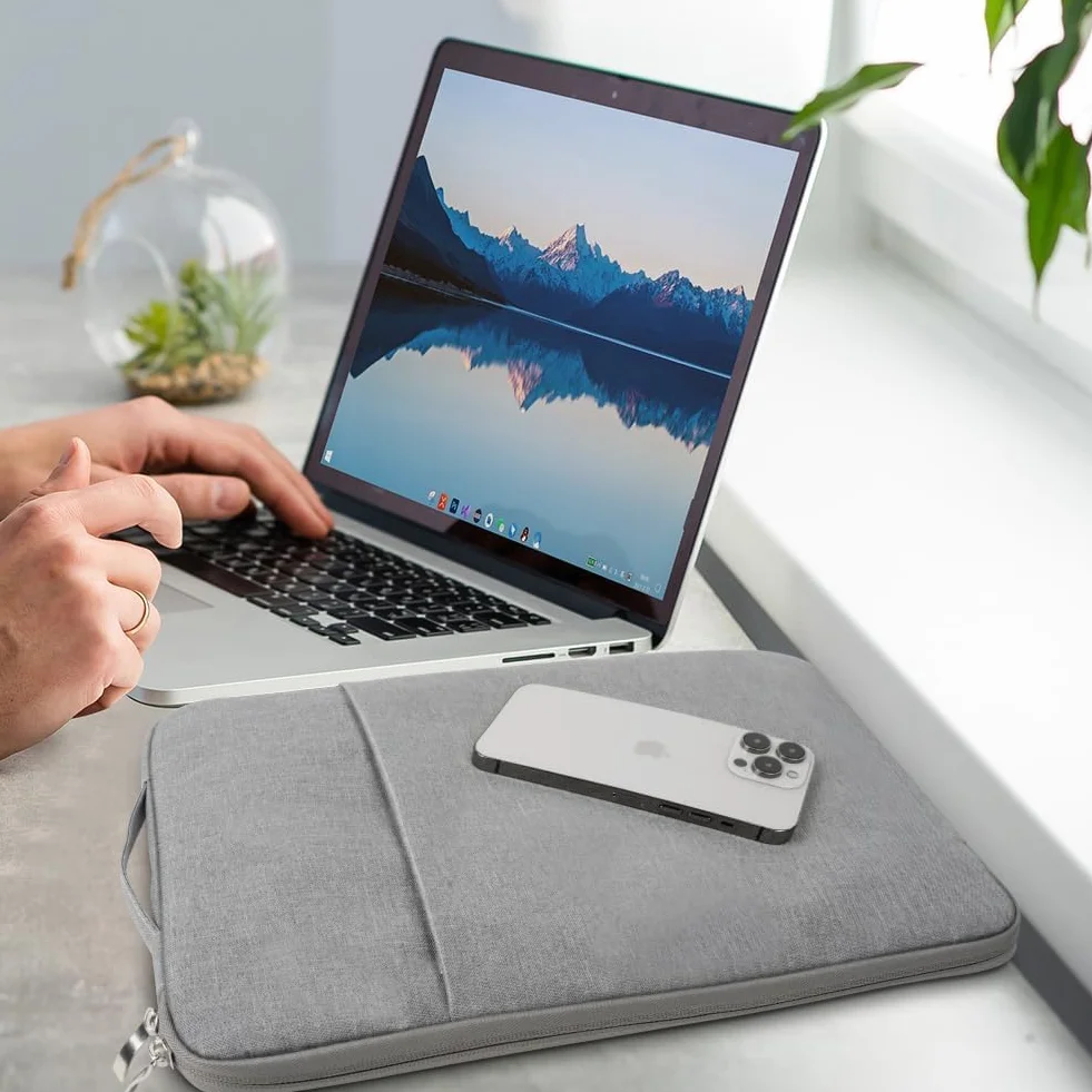 Flintronic Pokrowiec na laptopa 35.6 cm, wodoodporny, przenośna męska torba na laptopa z kieszeniami, kompatybilna z MacBookiem, Asus, Dell, HUAWEI (jasnoszary)